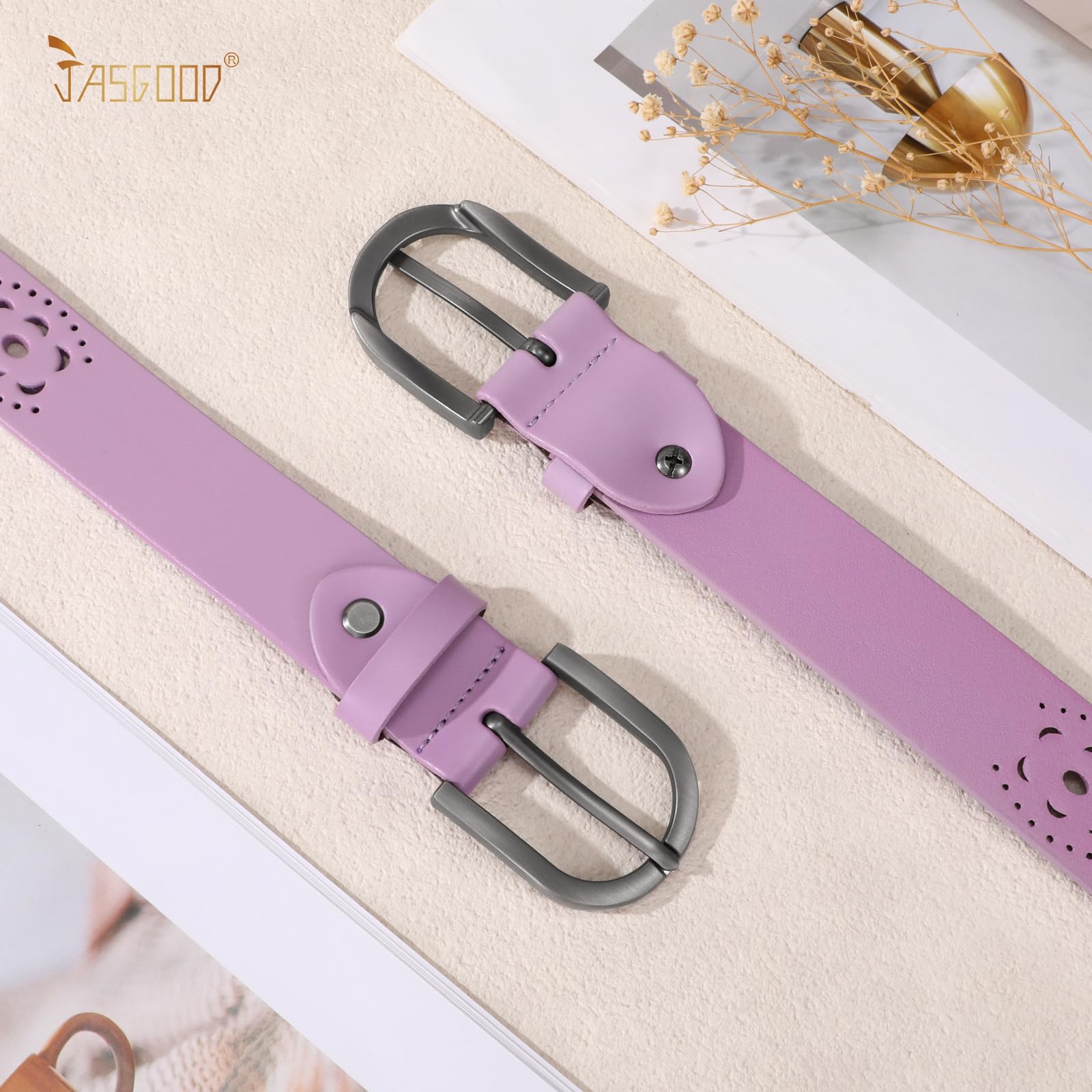 JASGOOD Hollow Genuine Leather Belt for Women Ladies Belt for Jeans Pants Casual Waist Belt - JASGOOD OFFICIAL