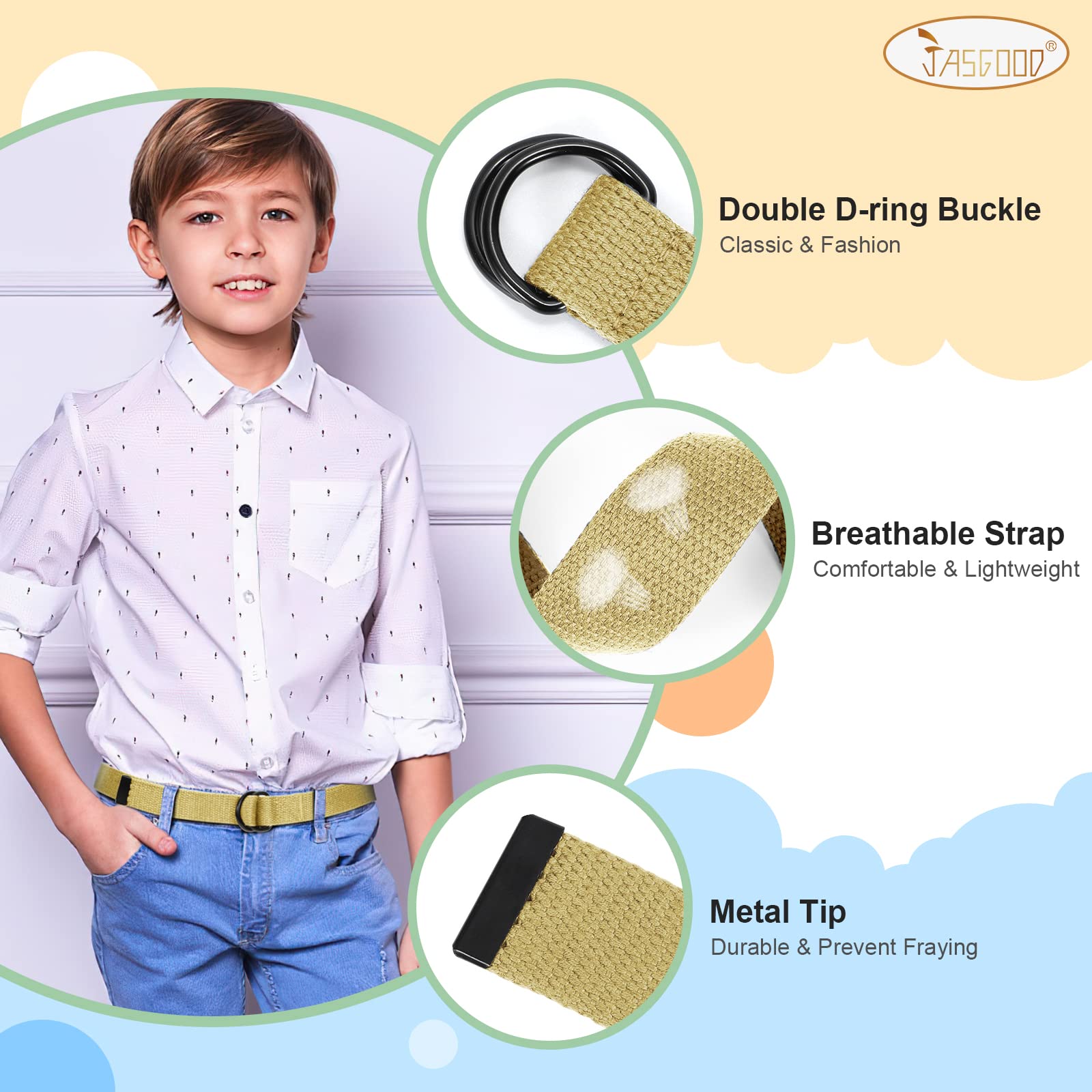 JASGOOD Boy's Canvas Belt Kids Football Belt with Double D-ring Buckle
