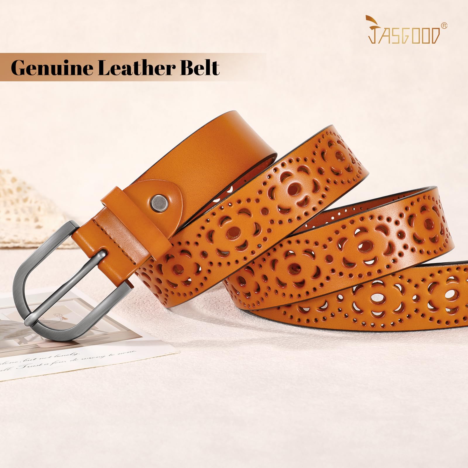 JASGOOD Hollow Genuine Leather Belt for Women Ladies Belt for Jeans Pants Casual Waist Belt - JASGOOD OFFICIAL