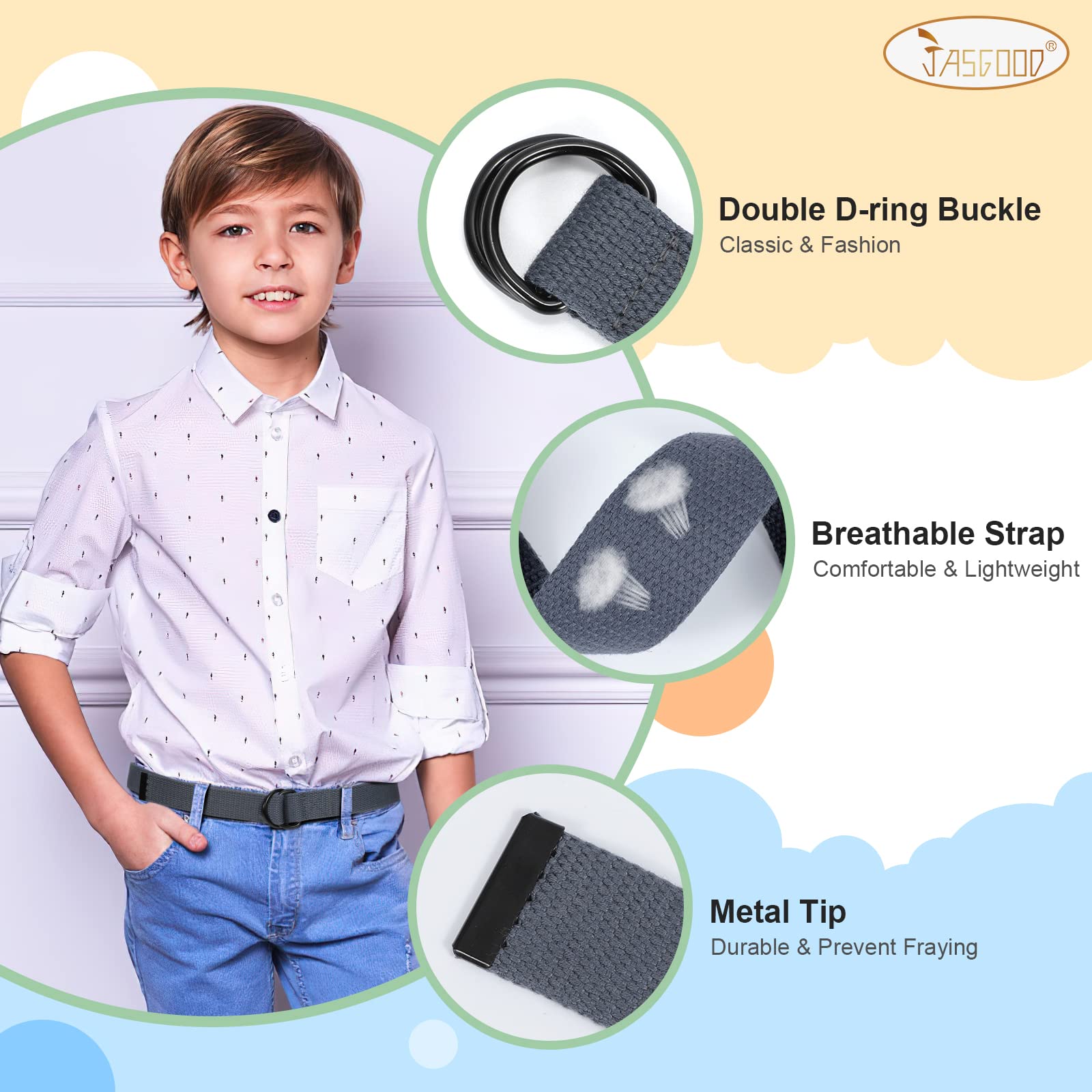 JASGOOD Boy's Canvas Belt Kids Football Belt with Double D-ring Buckle