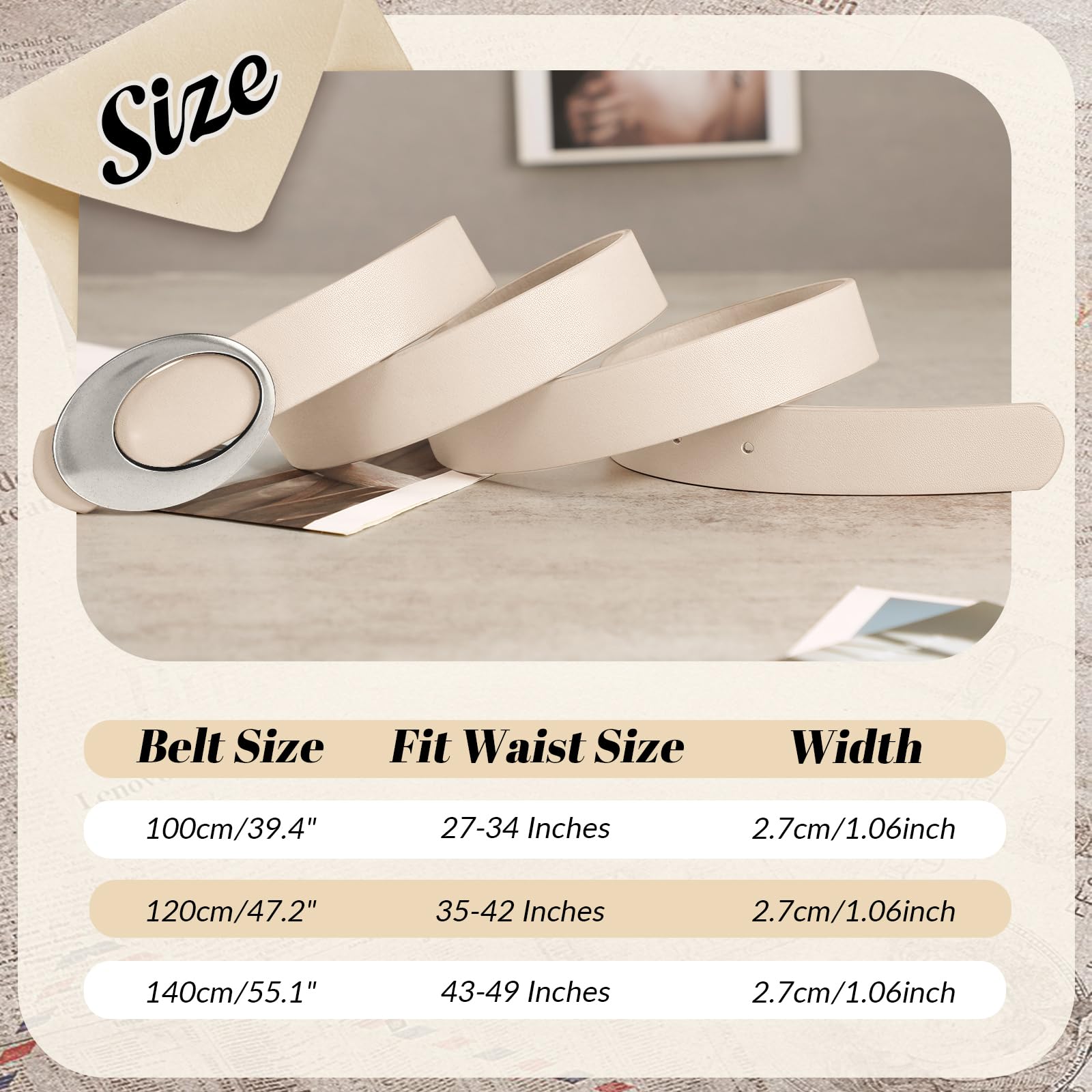 JASGOOD Women Leather Belt with Timeless Oval Silver Buckle Trendy PU Leather Waist Belt for Ladies Jeans Dress Pants
