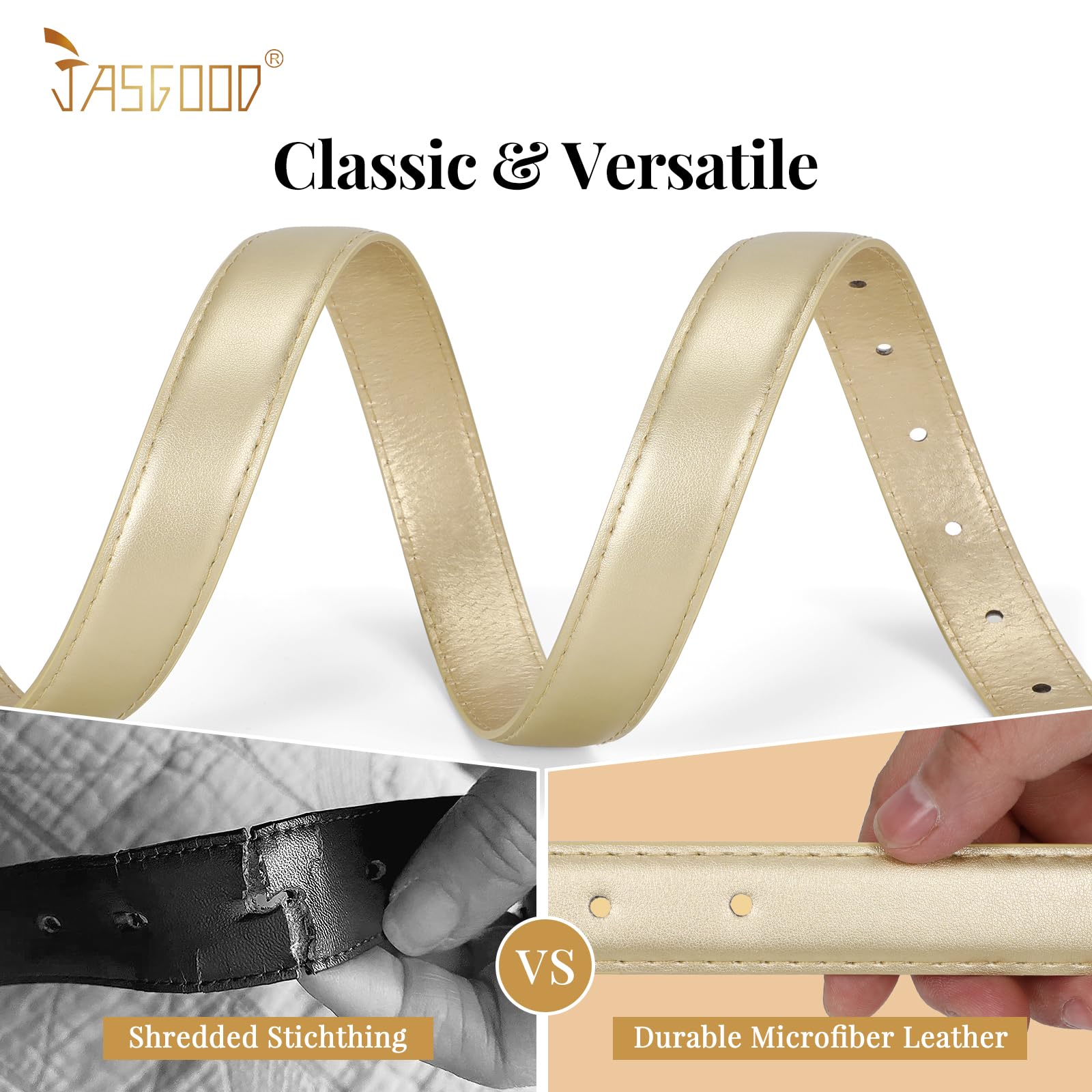 JASGOOD Women Leather Belt Fashion Dress Belt with Gold Buckle for Ladies Jeans Pants