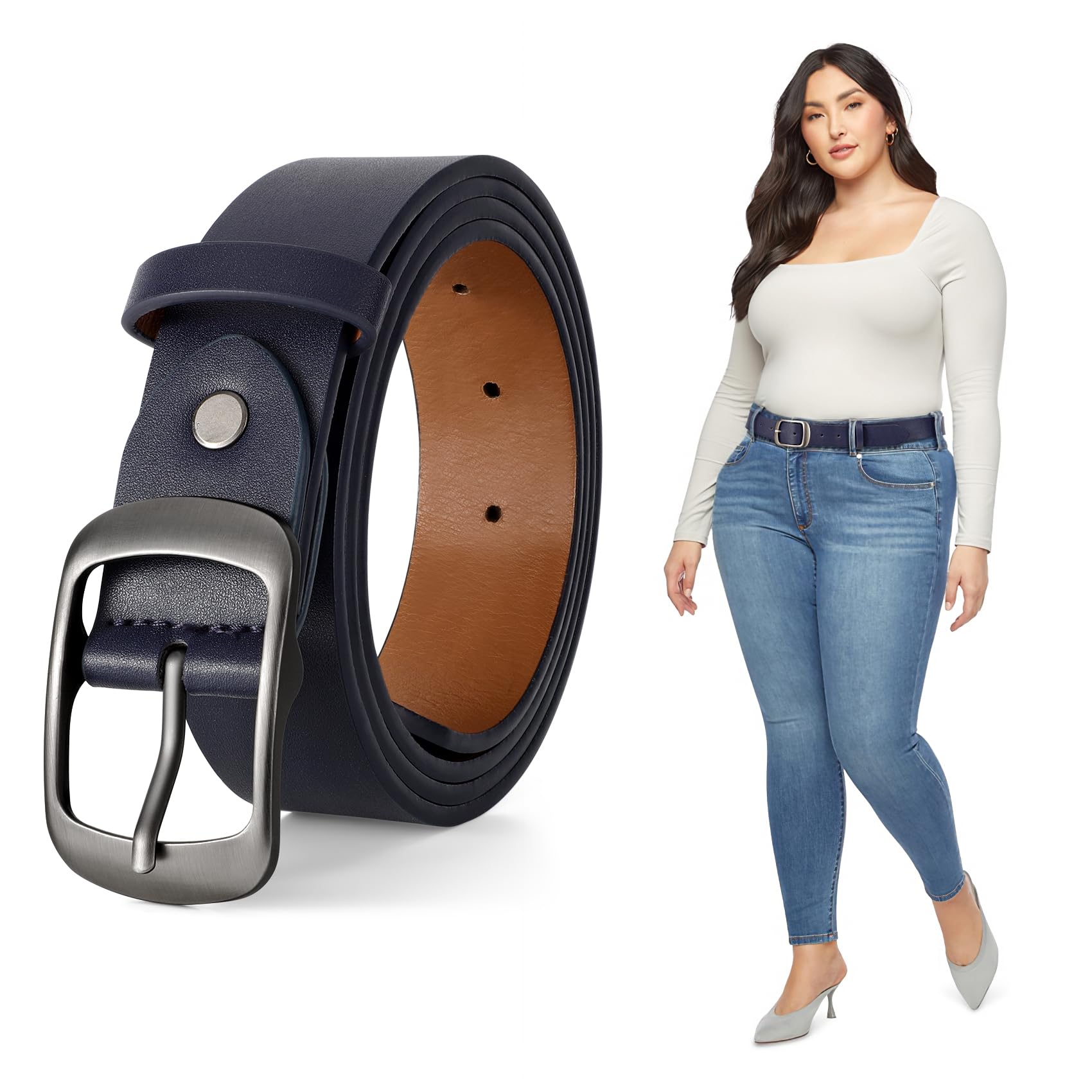 JASGOOD Plus Size Women Leather Belt Black Casual Waist Belt for Jeans Pants with Metal Pin Buckle - JASGOOD OFFICIAL