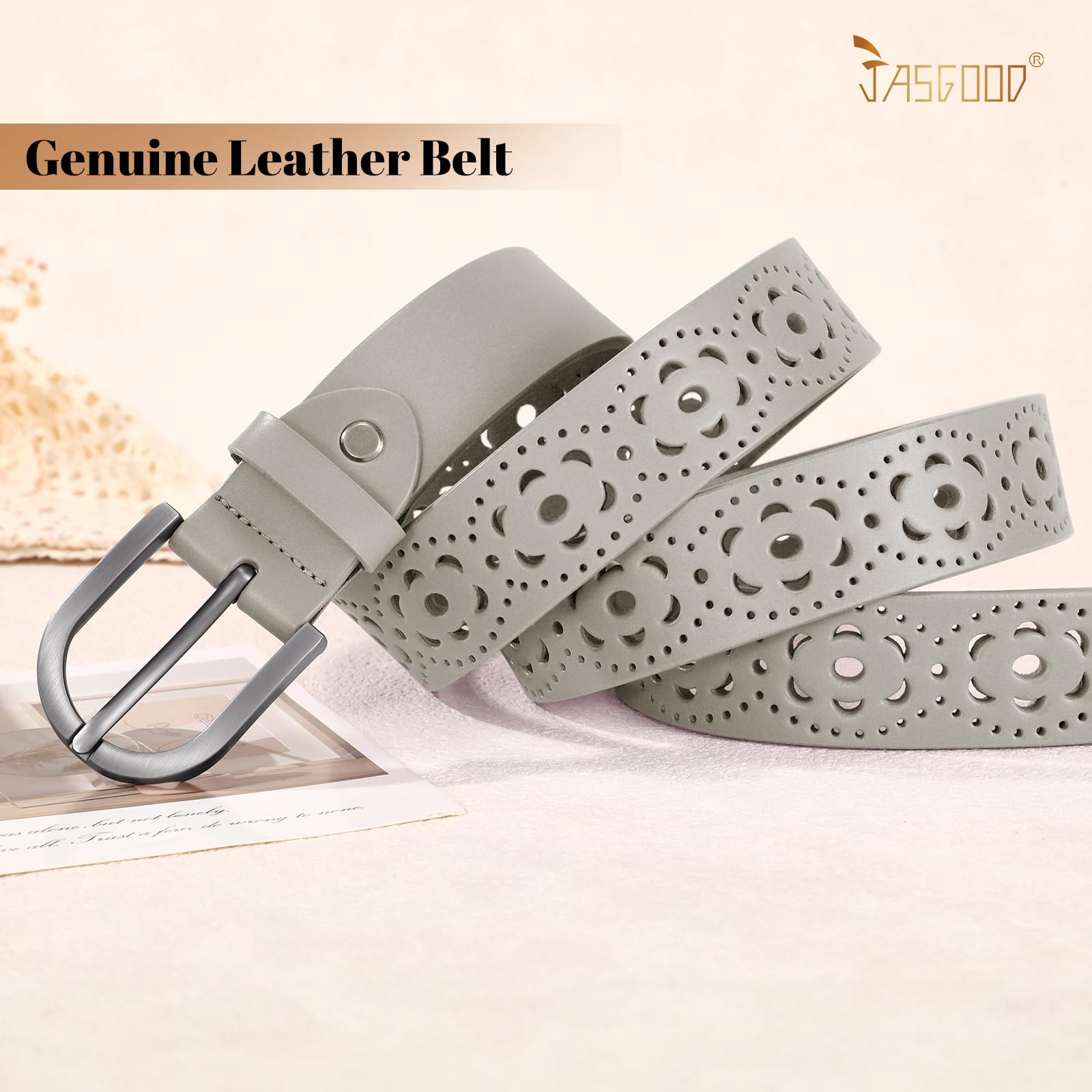 JASGOOD Hollow Genuine Leather Belt for Women Ladies Belt for Jeans Pants Casual Waist Belt - JASGOOD OFFICIAL