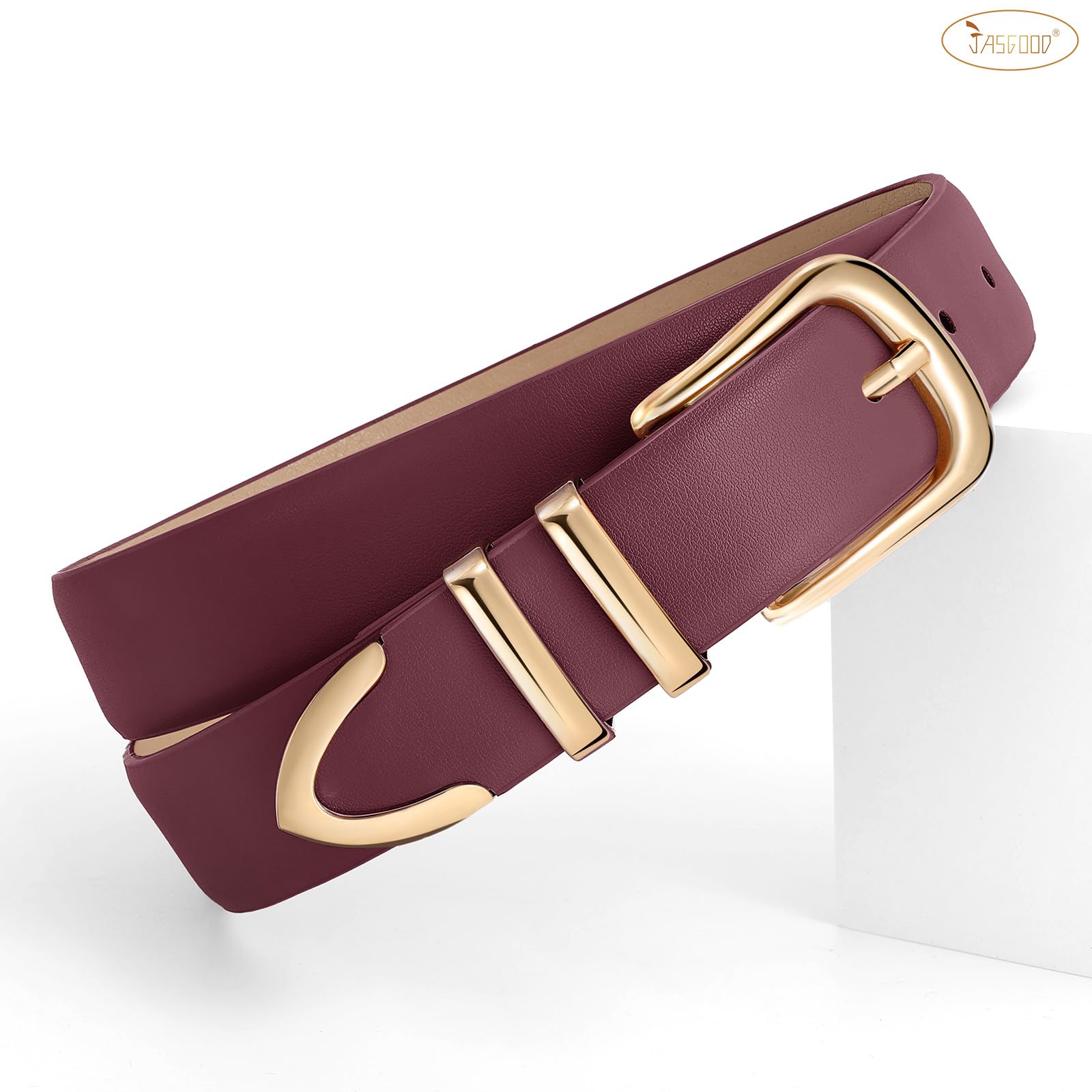 JASGOOD Women Leather Belt with Gold Buckle Ladies Fashion Faux Leather Waist Belt for Jeans Pants - JASGOOD OFFICIAL
