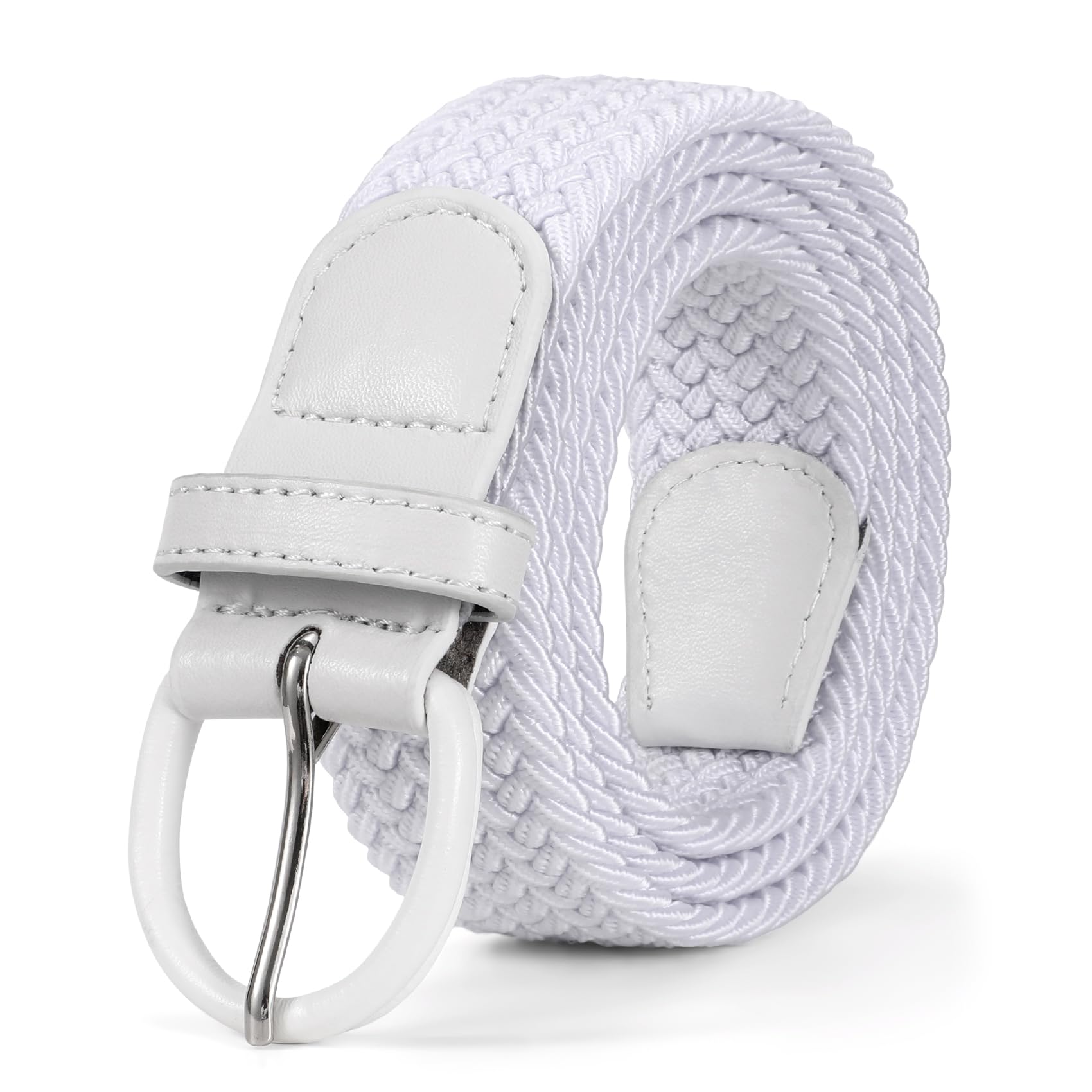 JASGOOD Women Braided Woven Elastic Stretch Belt Leather Covered Buckle Canvas Plus Size Belt for Jeans Pants