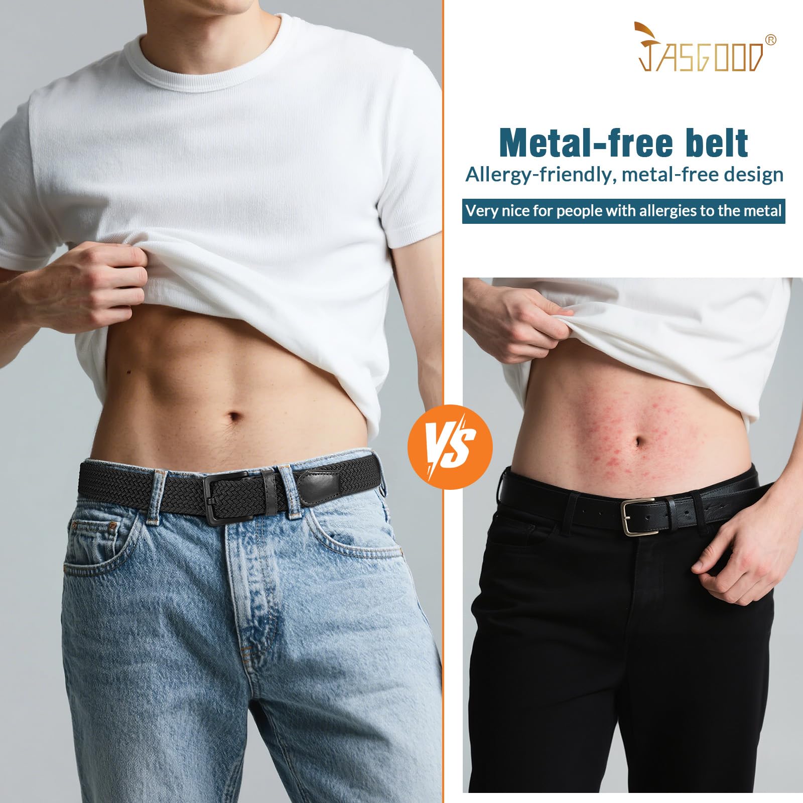 JASGOOD Elastic Braided Belt Men Stretch Golf Woven Casual Jeans Pants Canvas Fabric Tsa Approved Metal Free Belt