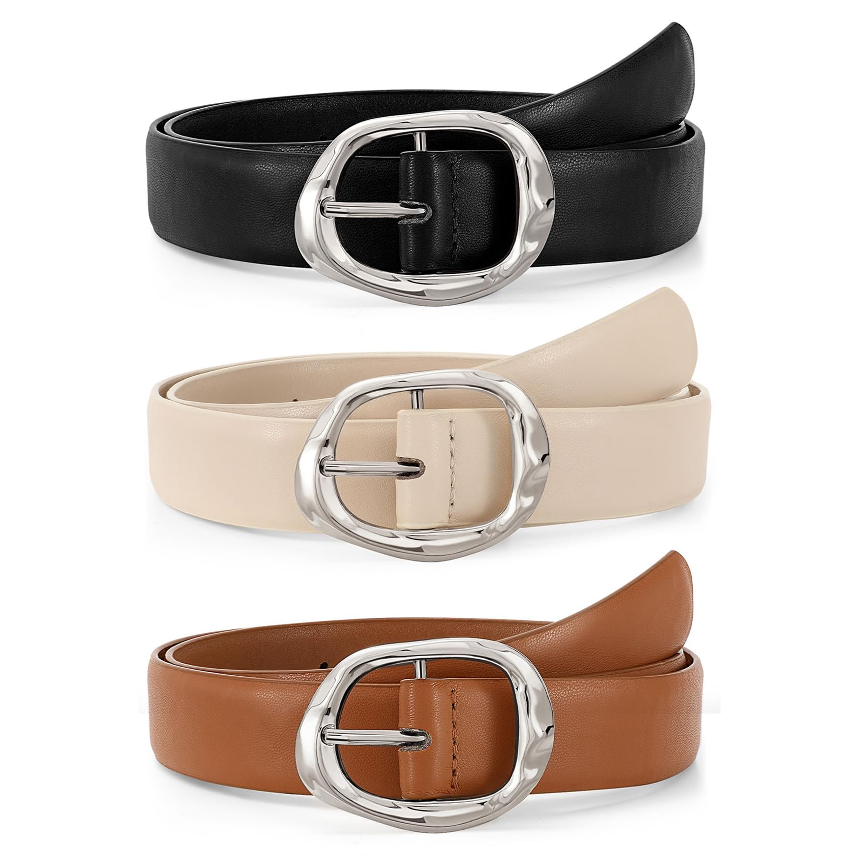 JASGOOD 3 Pack Women Belts for Jeans Pants Ladies Leather Waist Belt Casual Fashion Trend Belt for Women with Gold Buckle - JASGOOD OFFICIAL