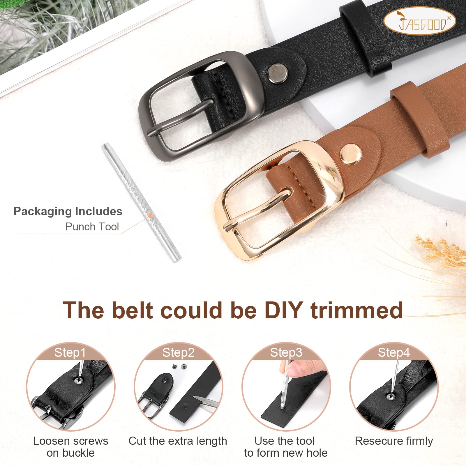 JASGOOD 2 Pack Women Faux Leather Belt, Fashion Ladies Belt with Pin Buckle for Jeans Pants - JASGOOD OFFICIAL