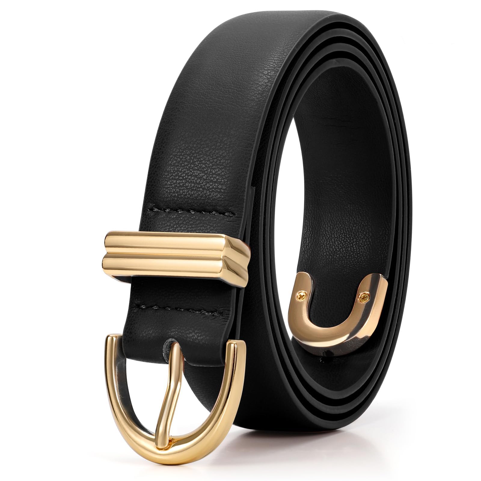 JASGOOD Women Leather Belt for Jeans Pants Fashion Gold Buckle Ladies Waist Belt