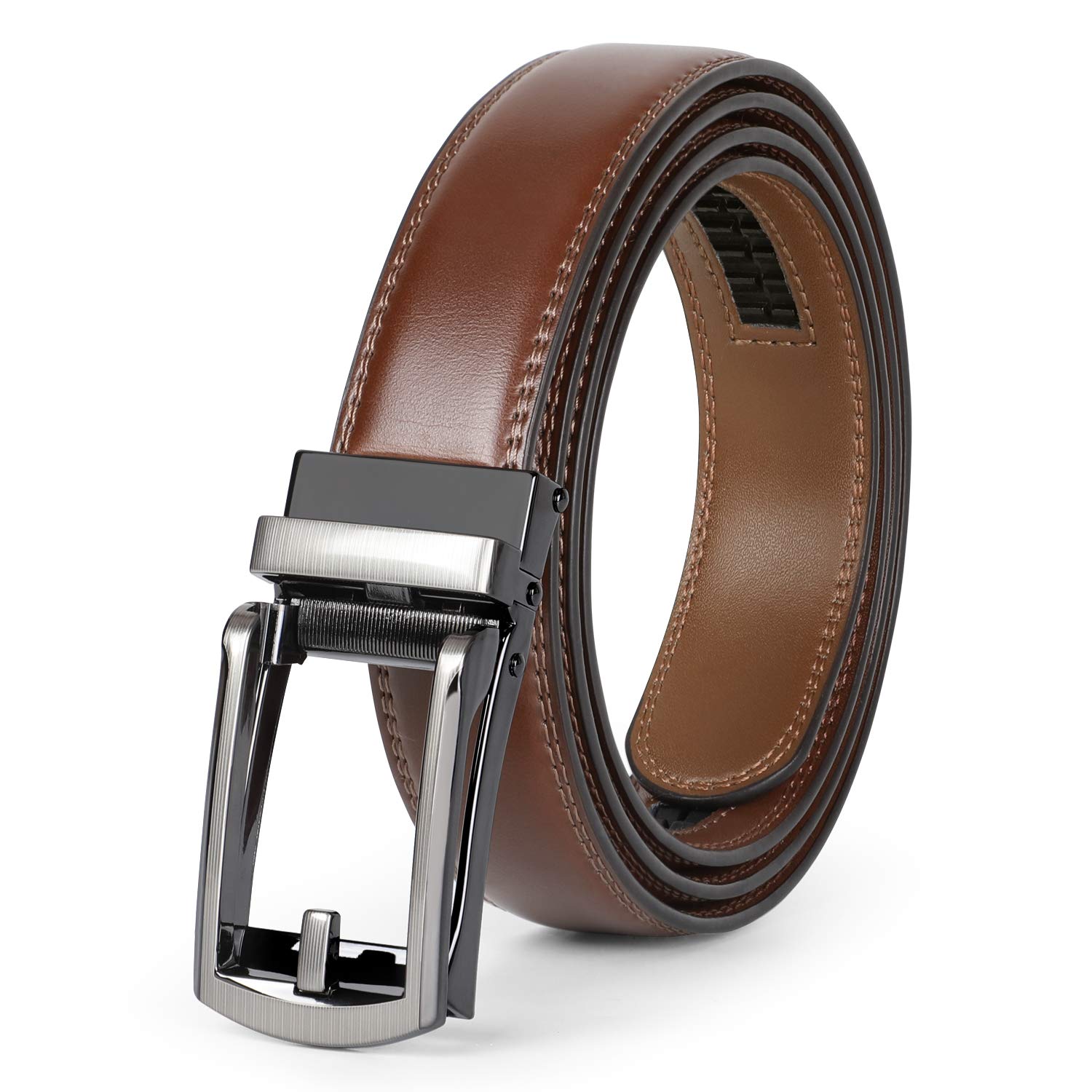 WERFORU Men's Belt Leather Ratchet Belt for Men Fit Waist Size up to 50 inches with Automatic Buckle