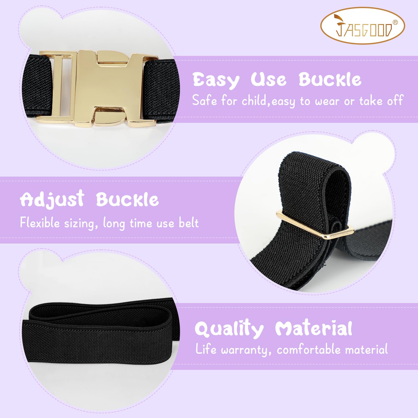 JASGOOD Kids Toddler Adjustable Elastic Belt, Easy to Use Gold Buckle for Girls Boys
