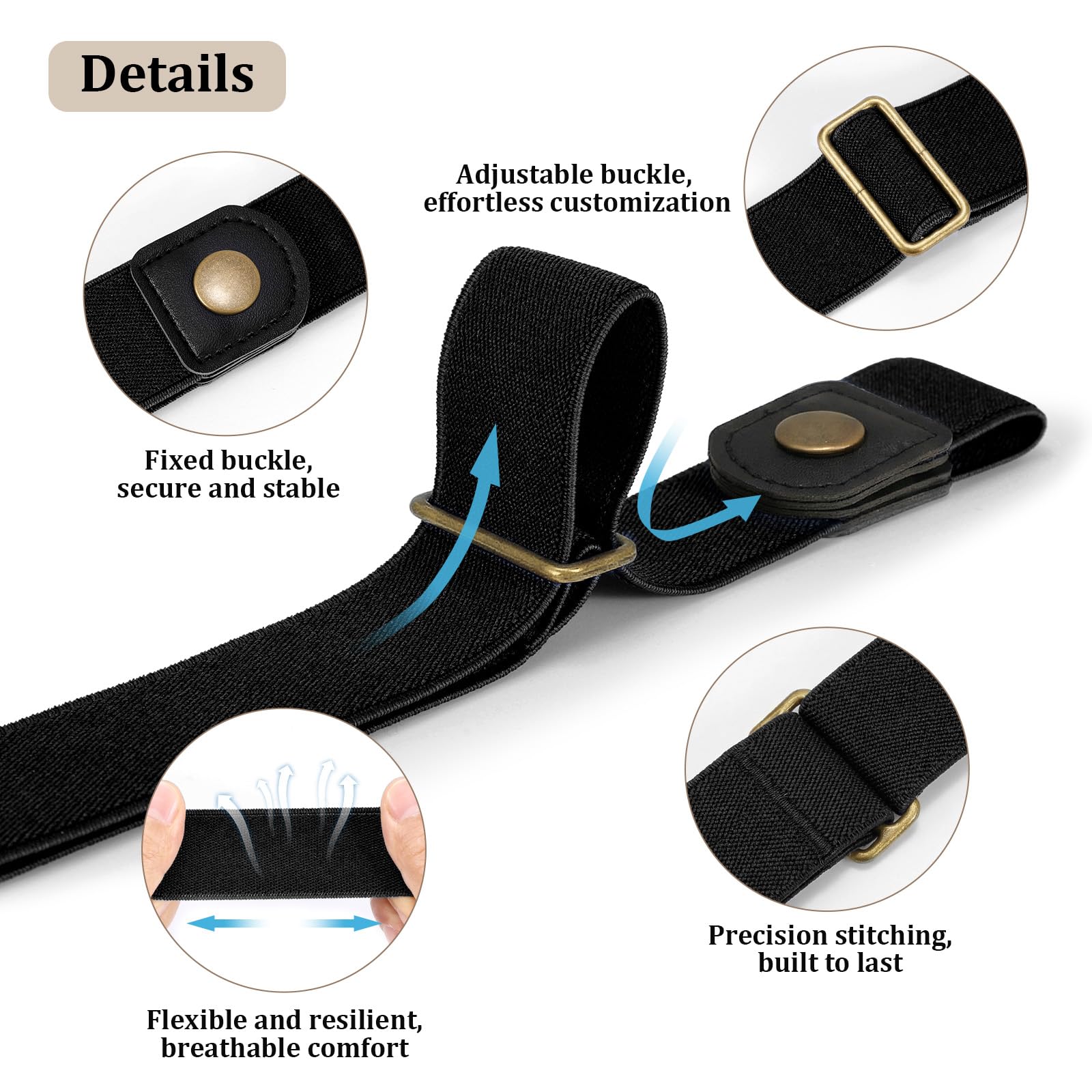 JASGOOD No Buckle Stretch Belt for Women and Men Invisible Elastic Waist Belts for Jeans Pants