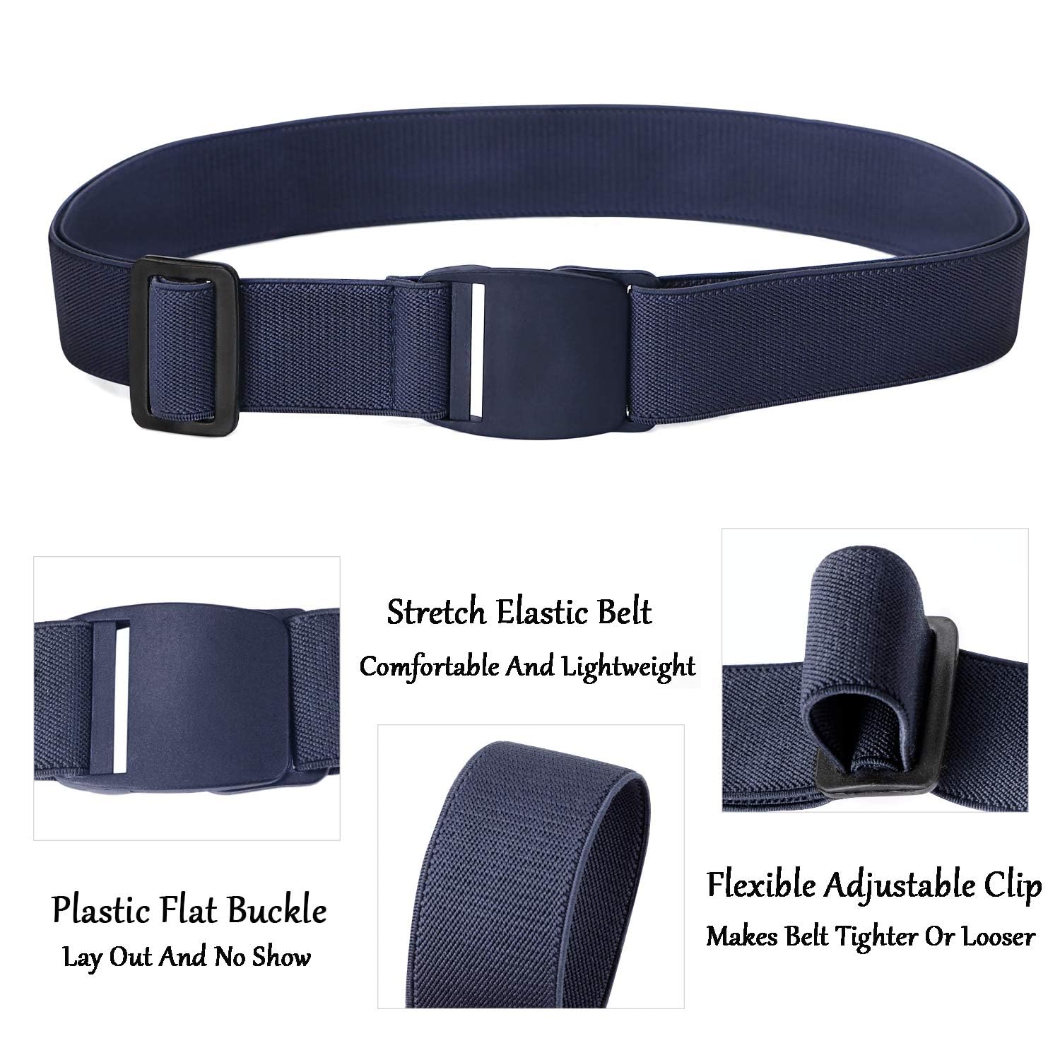JASGOOD No Show Stretch Belt for Women Easily Adjustable Elastic Flat Buckle Belt