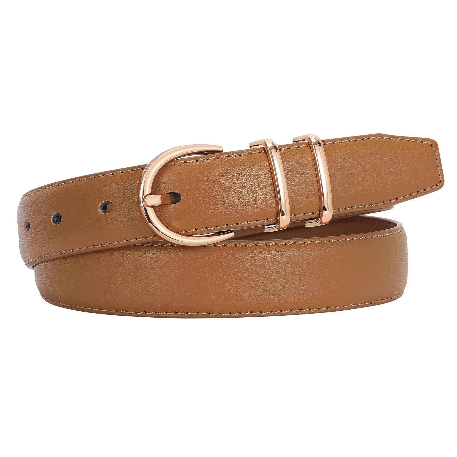 JASGOOD Women Leather Belt Fashion Dress Belt with Gold Buckle for Ladies Jeans Pants