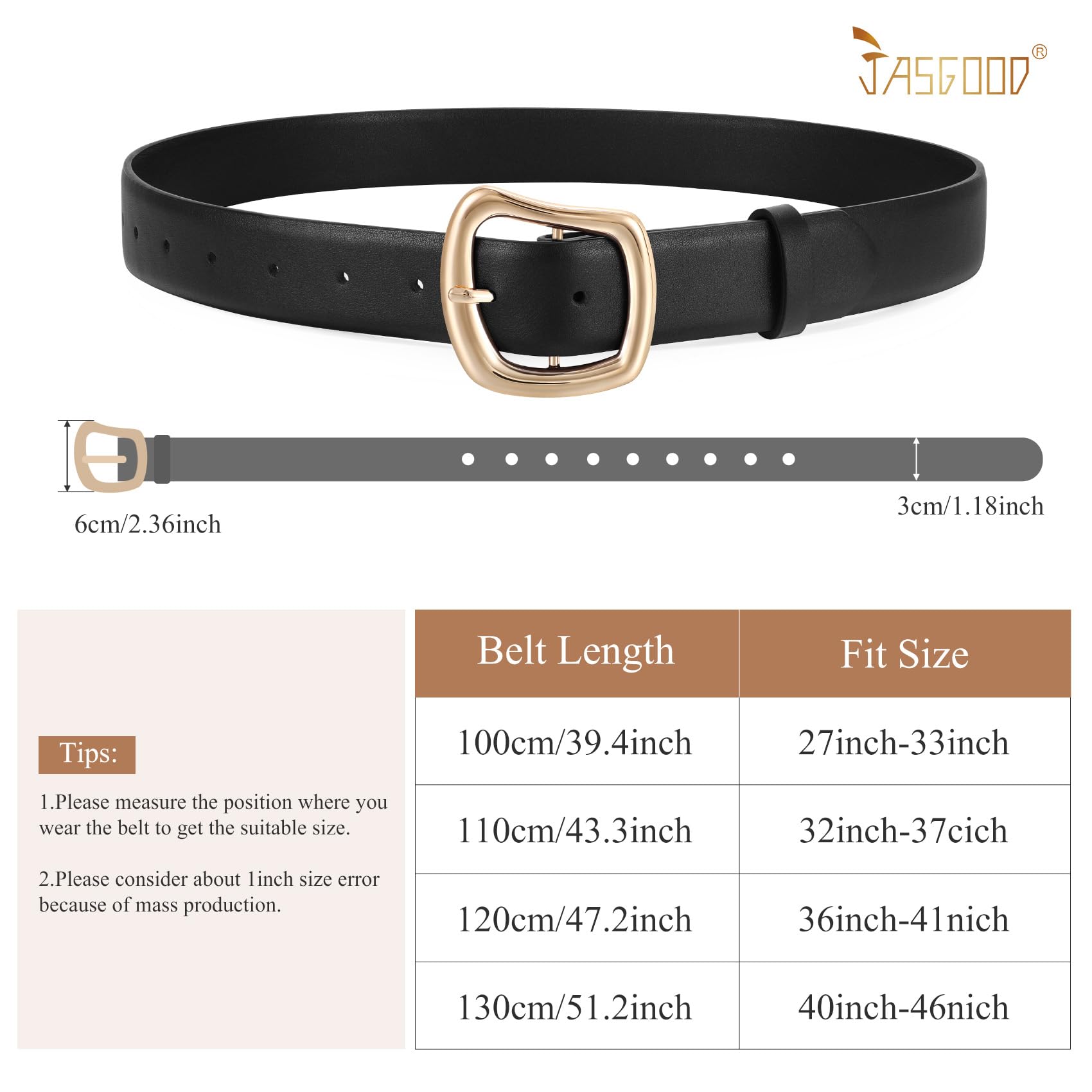 JASGOOD Women Leather Belt Ladies Casual Belt for Jeans Pants Fashion Women Waist Belt with Gold Buckle