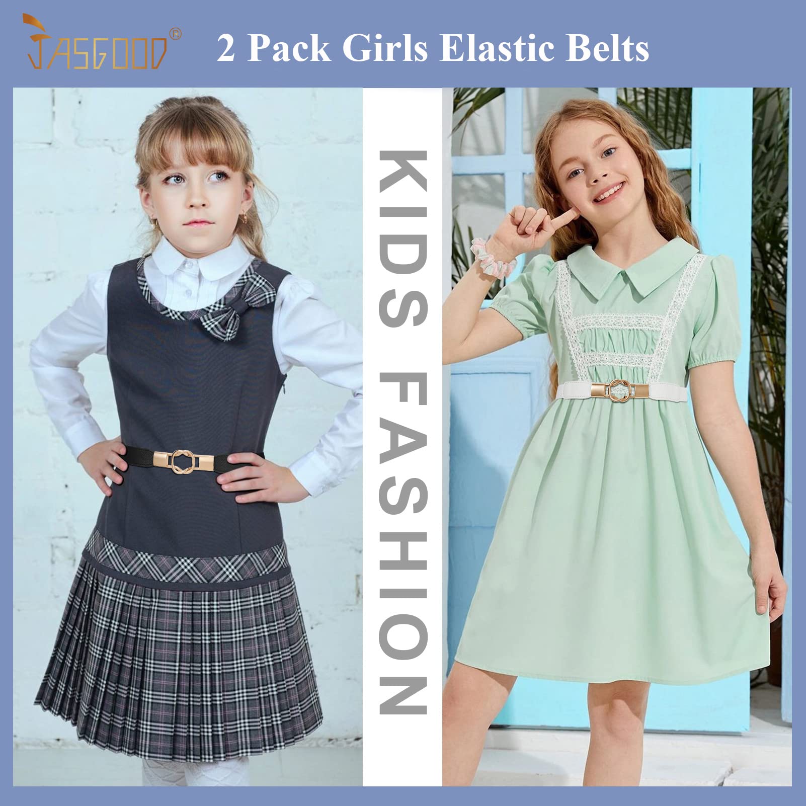 JASGOOD Kids Skinny Elastic Stretch Belts for girls with Easy Buckle Toddler School Uniform Dress Belts
