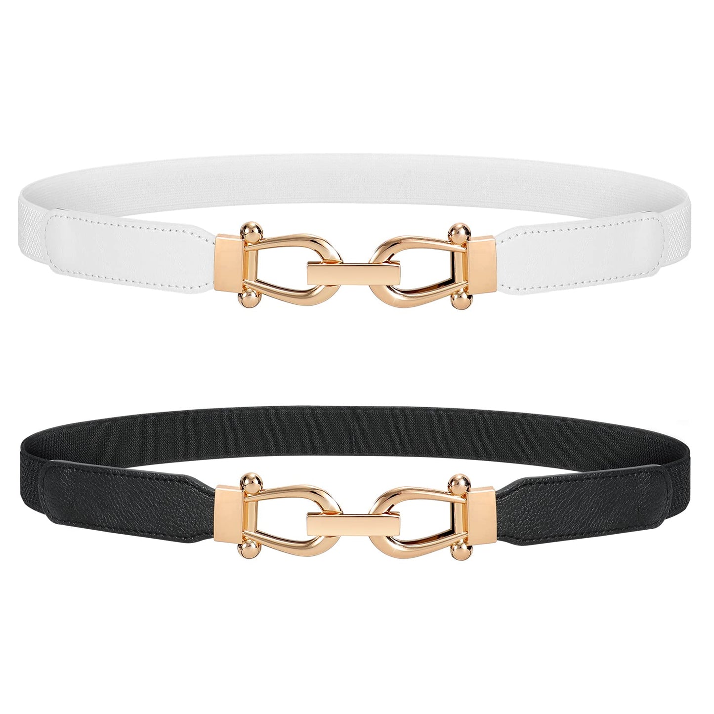 JASGOOD Women Stretchy Waist Belt Retro Elastic Skinny Belt for Ladies with Gold Buckle