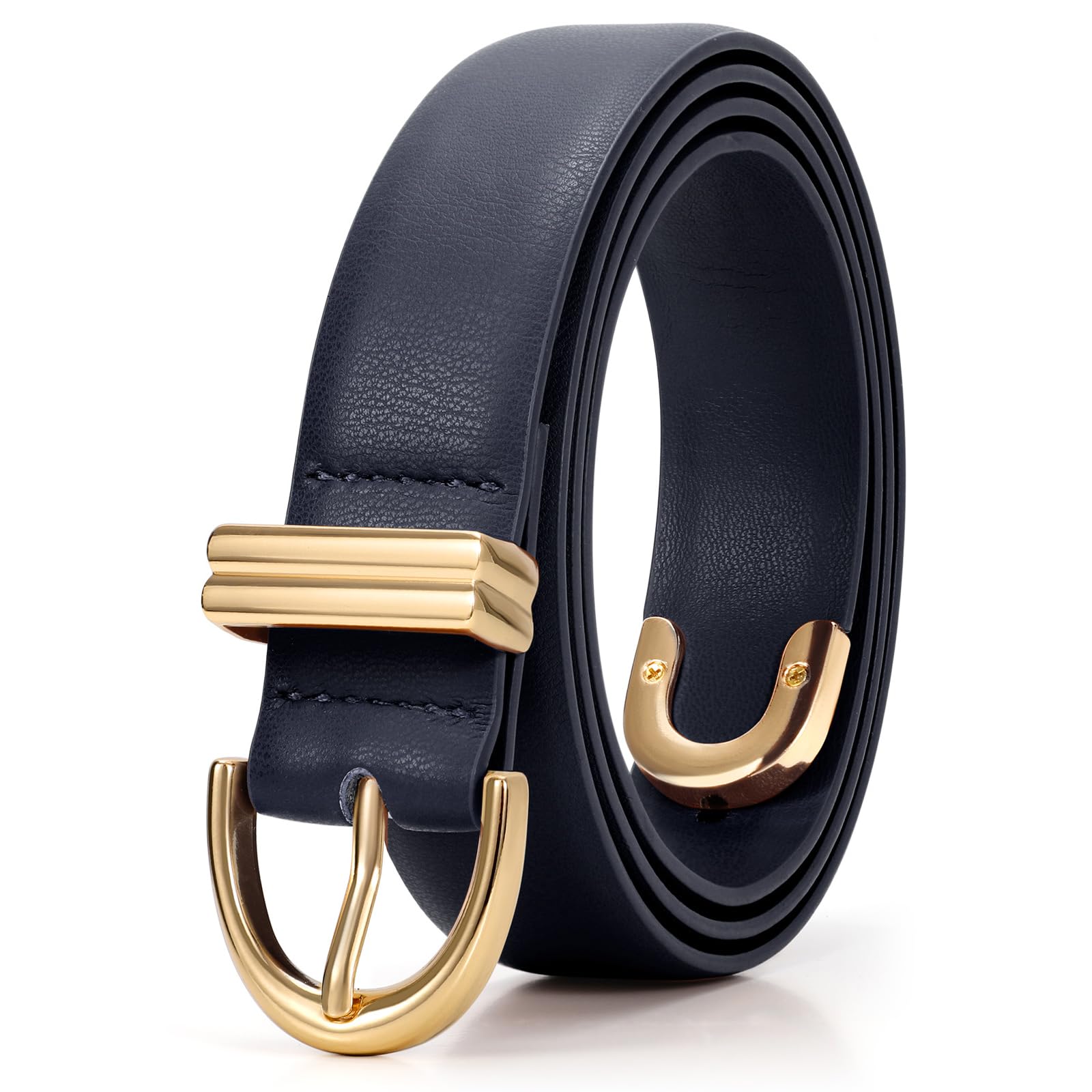 JASGOOD Women Leather Belt for Jeans Pants Fashion Gold Buckle Ladies Waist Belt
