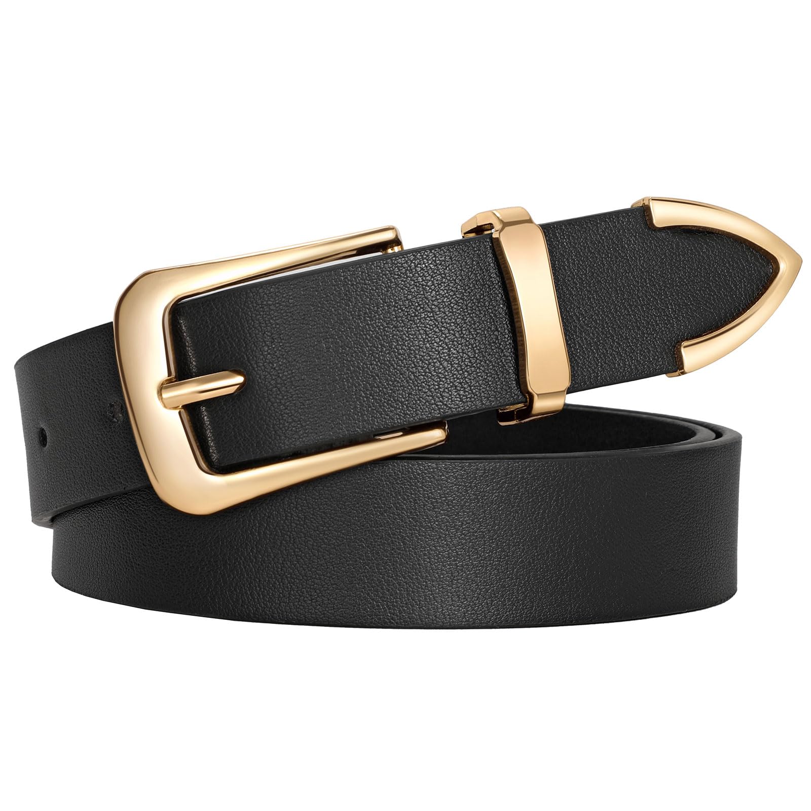 JASGOOD Women Leather Belt for Jeans Pants Ladies Waist Belt for Dress with Silver Buckle