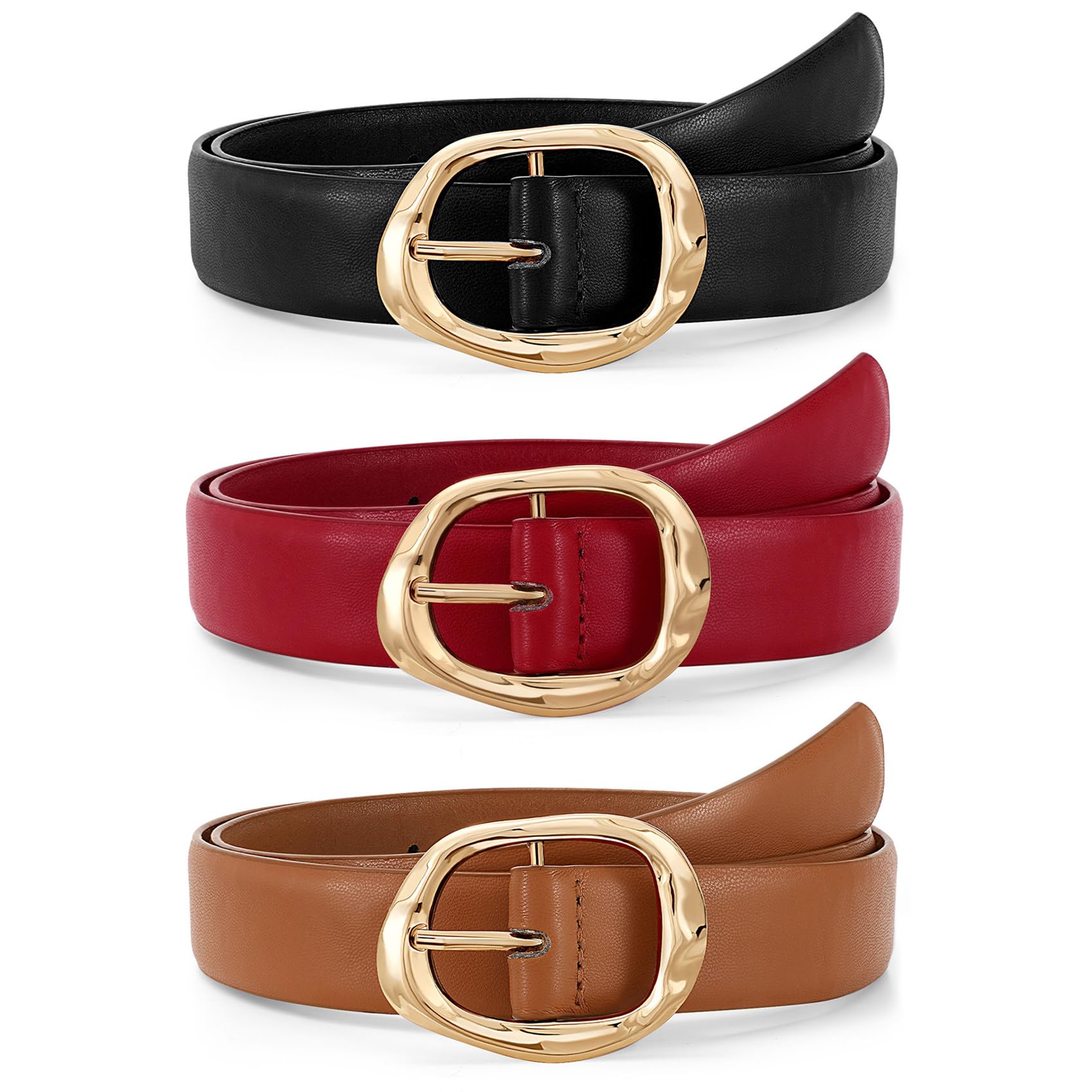 JASGOOD 3 Pack Women Belts for Jeans Pants Ladies Leather Waist Belt Casual Fashion Trend Belt for Women with Gold Buckle - JASGOOD OFFICIAL