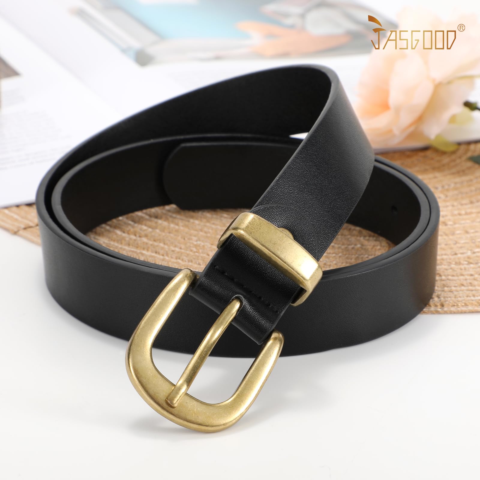 JASGOOD Womens Leather Belts for Jeans Pants 1.1" Width Vintage Ladies Belts for Dresses