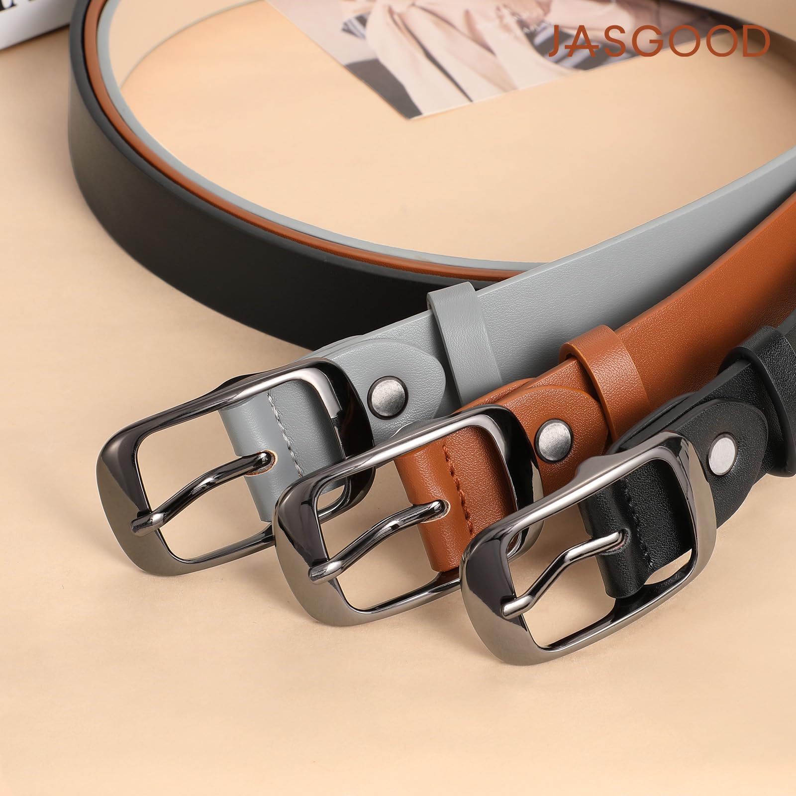 JASGOOD 3 PACK Women Belts for Jeans Pants Fashion Ladies Leather Waist Belt with Gold Buckle - JASGOOD OFFICIAL