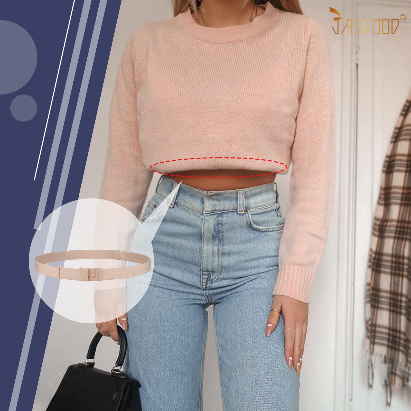 JASGOOD Crop Top Tuck Waist Band Adjustable Band Tucking Sweaters Shirts Stretch Belts for Women Change Style of Tops