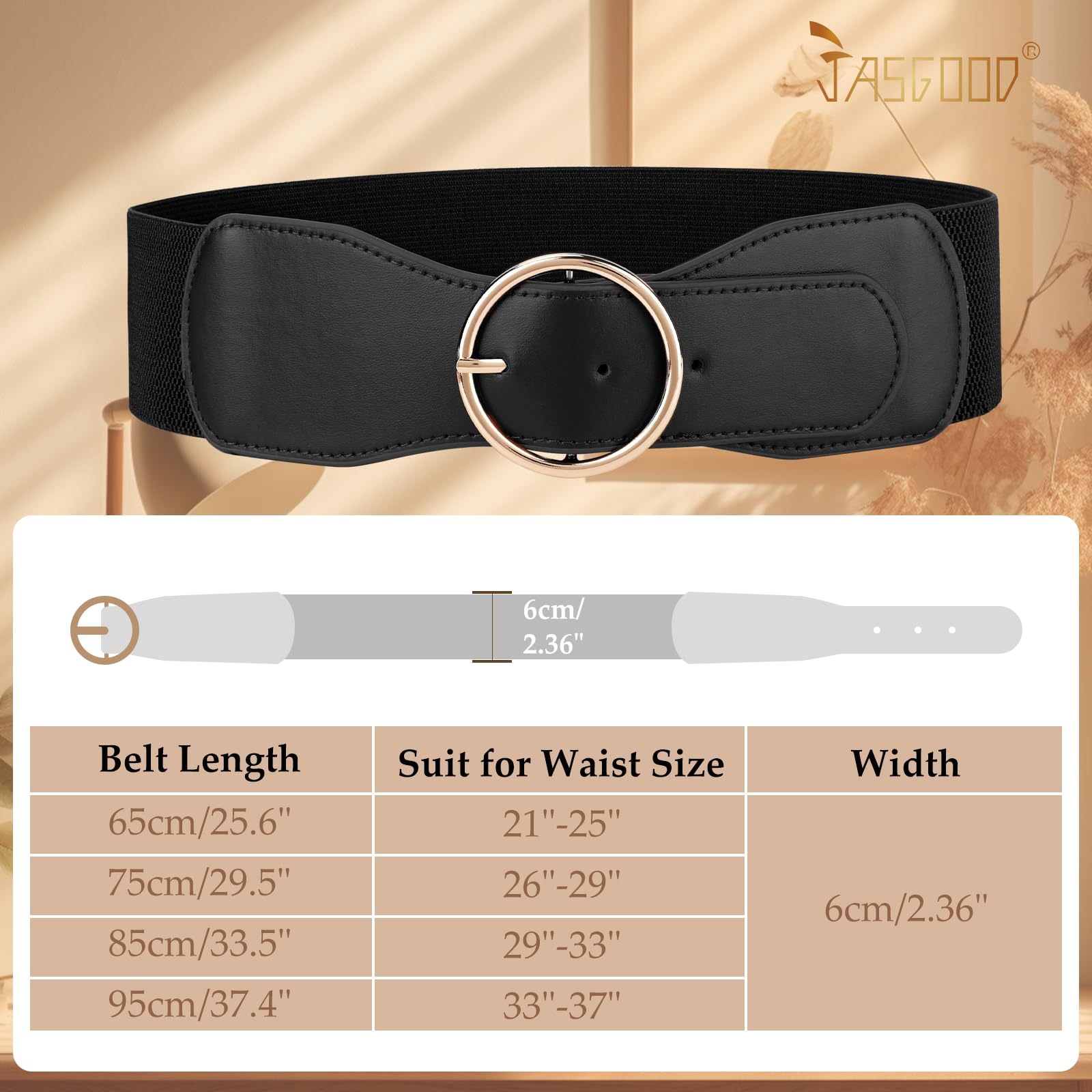 JASGOOD 3 Pack Women Wide Elastic Waist Belt for Dress Ladies Stretch Belt with Gold Round Buckle - JASGOOD OFFICIAL