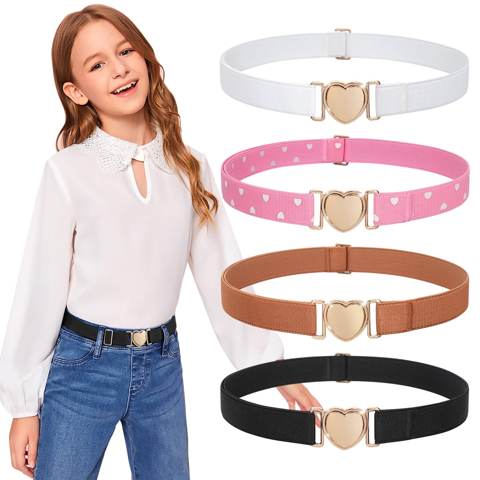 JASGOOD Elastic Belts for Toddler Kids Adjustable Boys Girls Teens Stretch Belts with Heart Buckle for Back to School - JASGOOD OFFICIAL