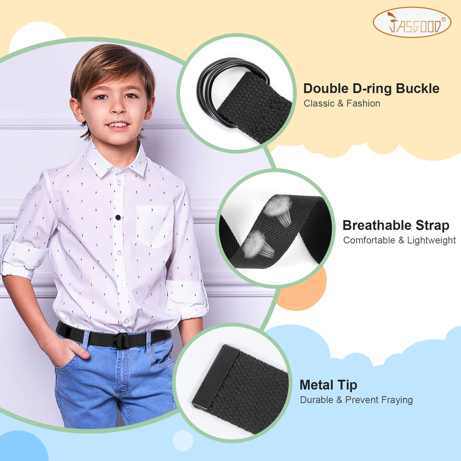 JASGOOD Boy's Canvas Belt Kids Football Belt with Double D-ring Buckle