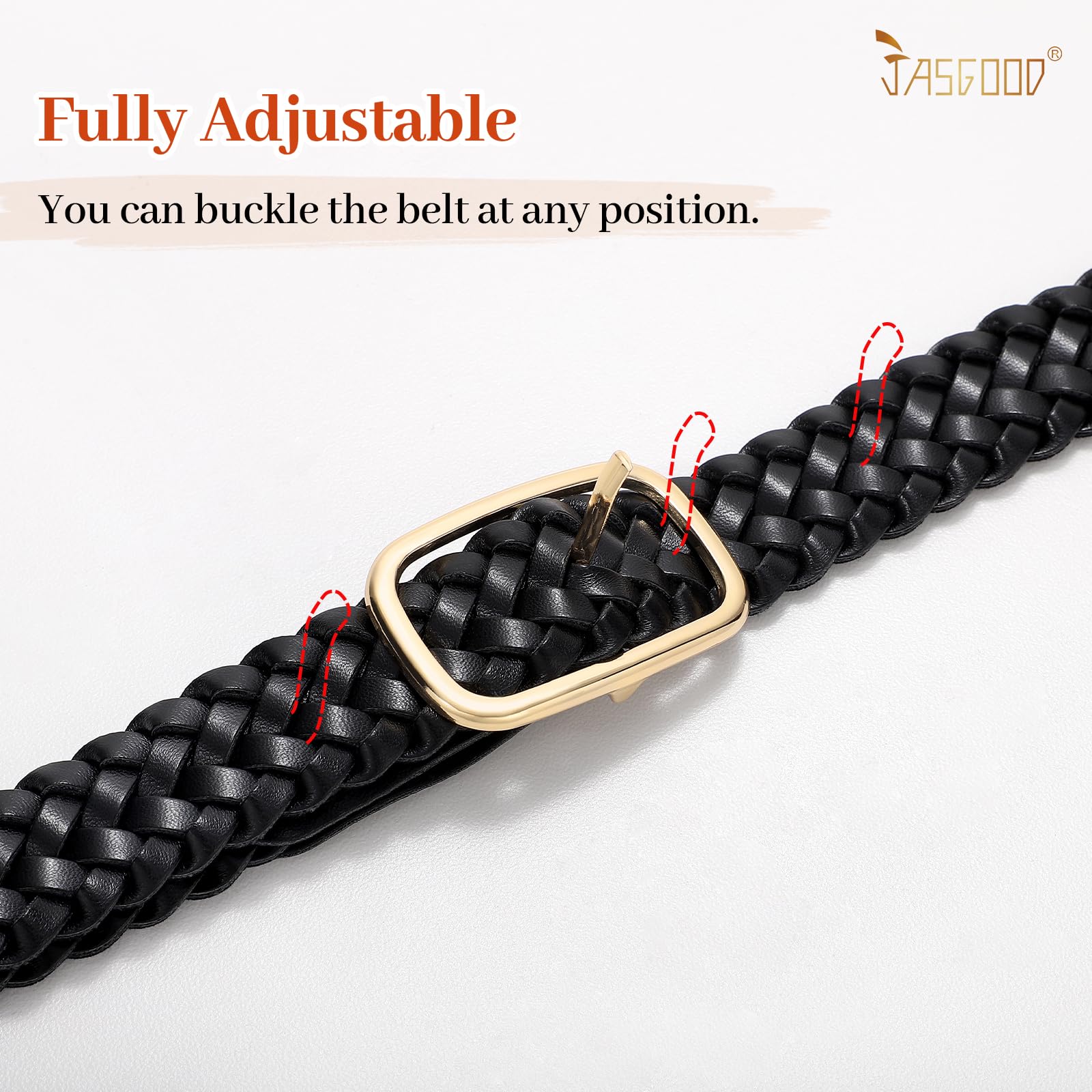 JASGOOD Women's Skinny Leather Braided Belt, Hand-Woven Thin Belt with Gold Buckle for Women for Jeans Pants Dresses