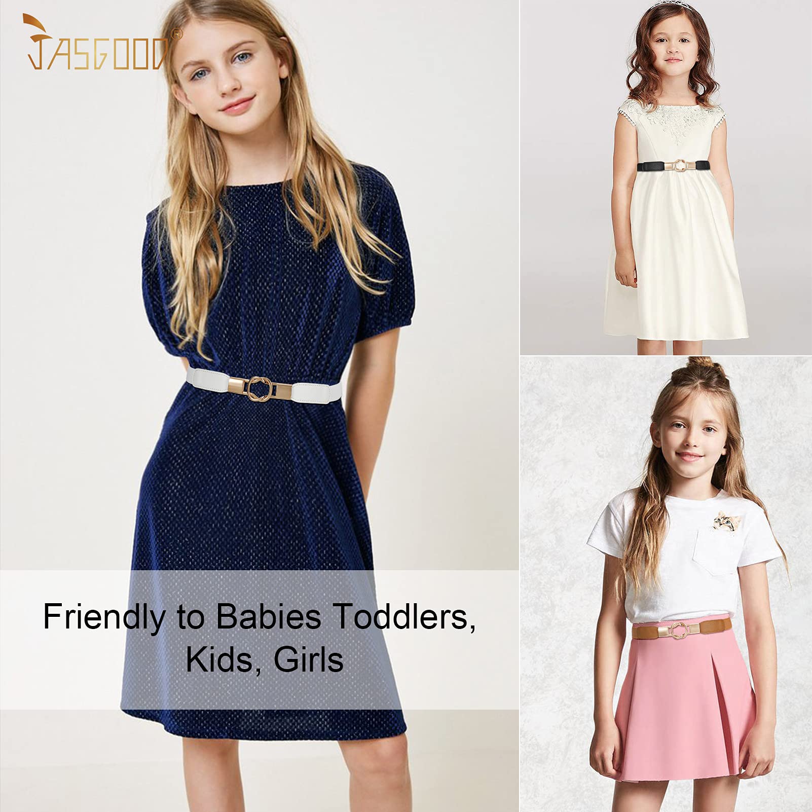 JASGOOD Kids Skinny Elastic Stretch Belts for girls with Easy Buckle Toddler School Uniform Dress Belts