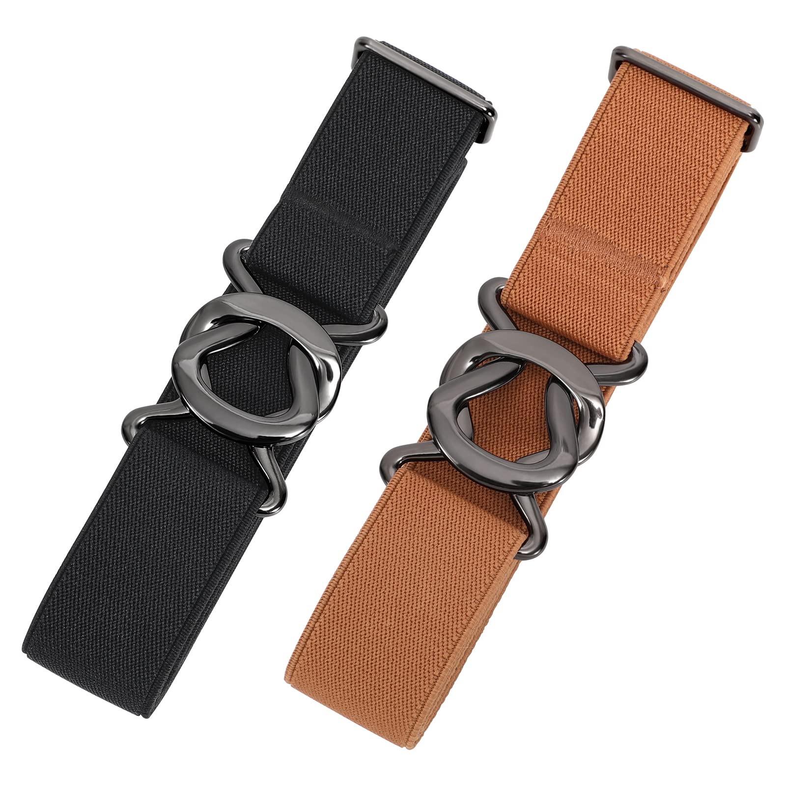 JASGOOD Women No Show Stretch Belt 2 Pack Adjustable Elastic Web Belt with Flat Buckle for Jeans Pants Casual Belts - JASGOOD OFFICIAL