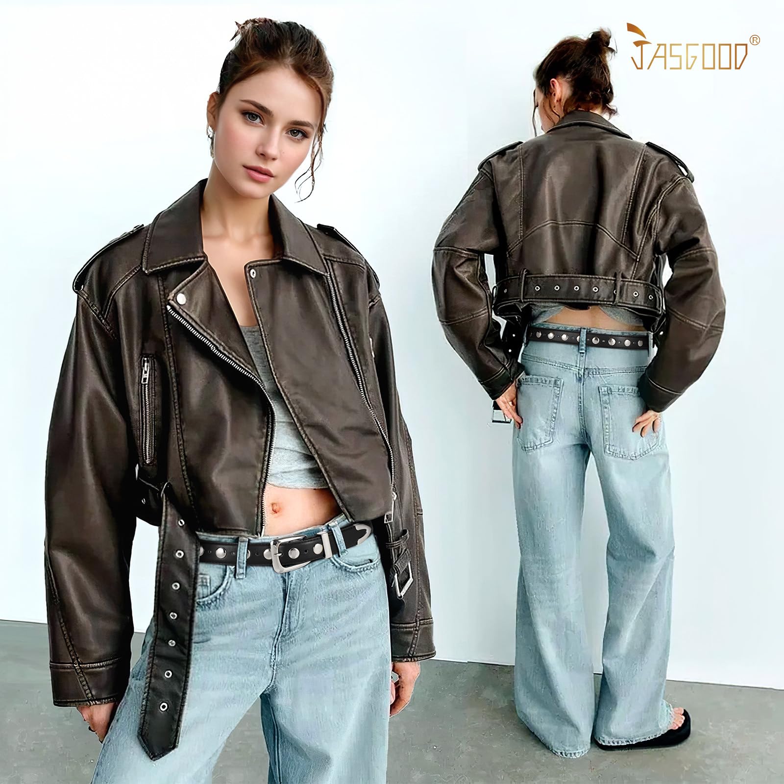 JASGOOD Women Leather Belt Fashion Studded Belt Ladies Punk Belt Vintage Leather Belt for Jeans Dress - JASGOOD OFFICIAL