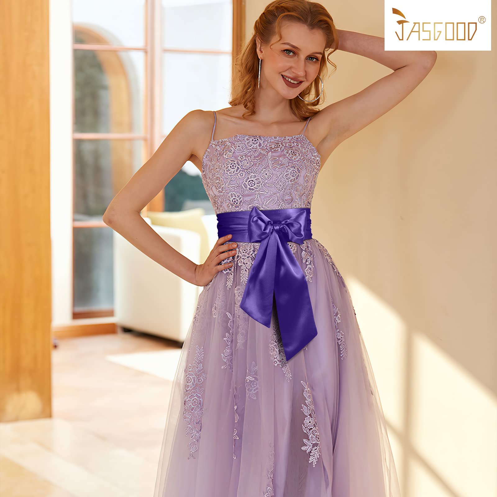 JASGOOD Women Sash Belt for Dress Long Satin Waist Belt for Wedding Party Special Occasion 3.7" Width