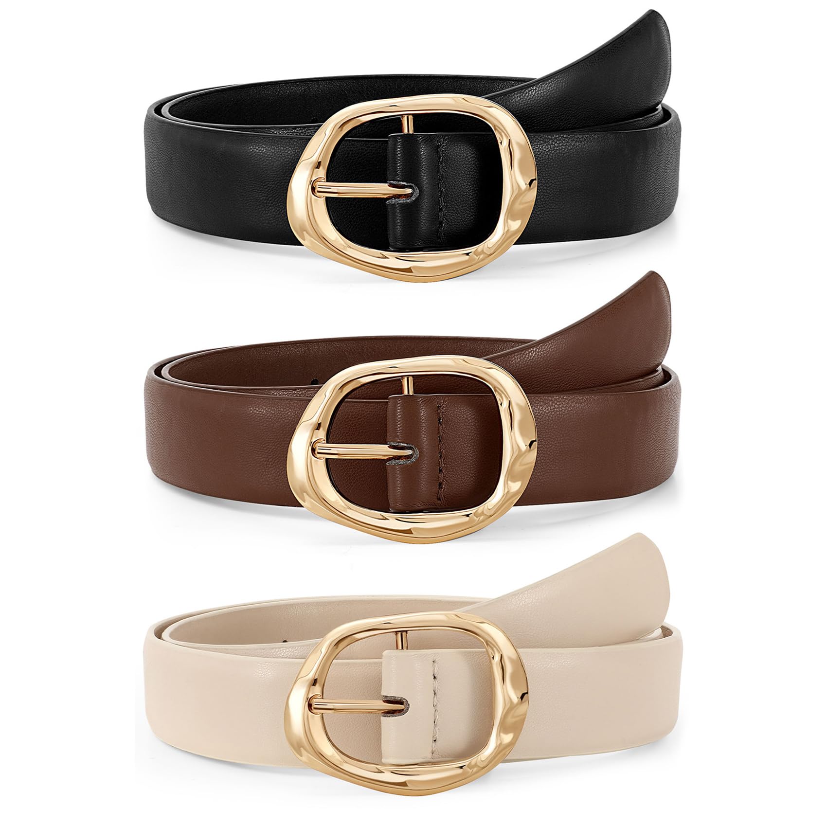JASGOOD 3 Pack Women Belts for Jeans Pants Ladies Leather Waist Belt Casual Fashion Trend Belt for Women with Gold Buckle - JASGOOD OFFICIAL