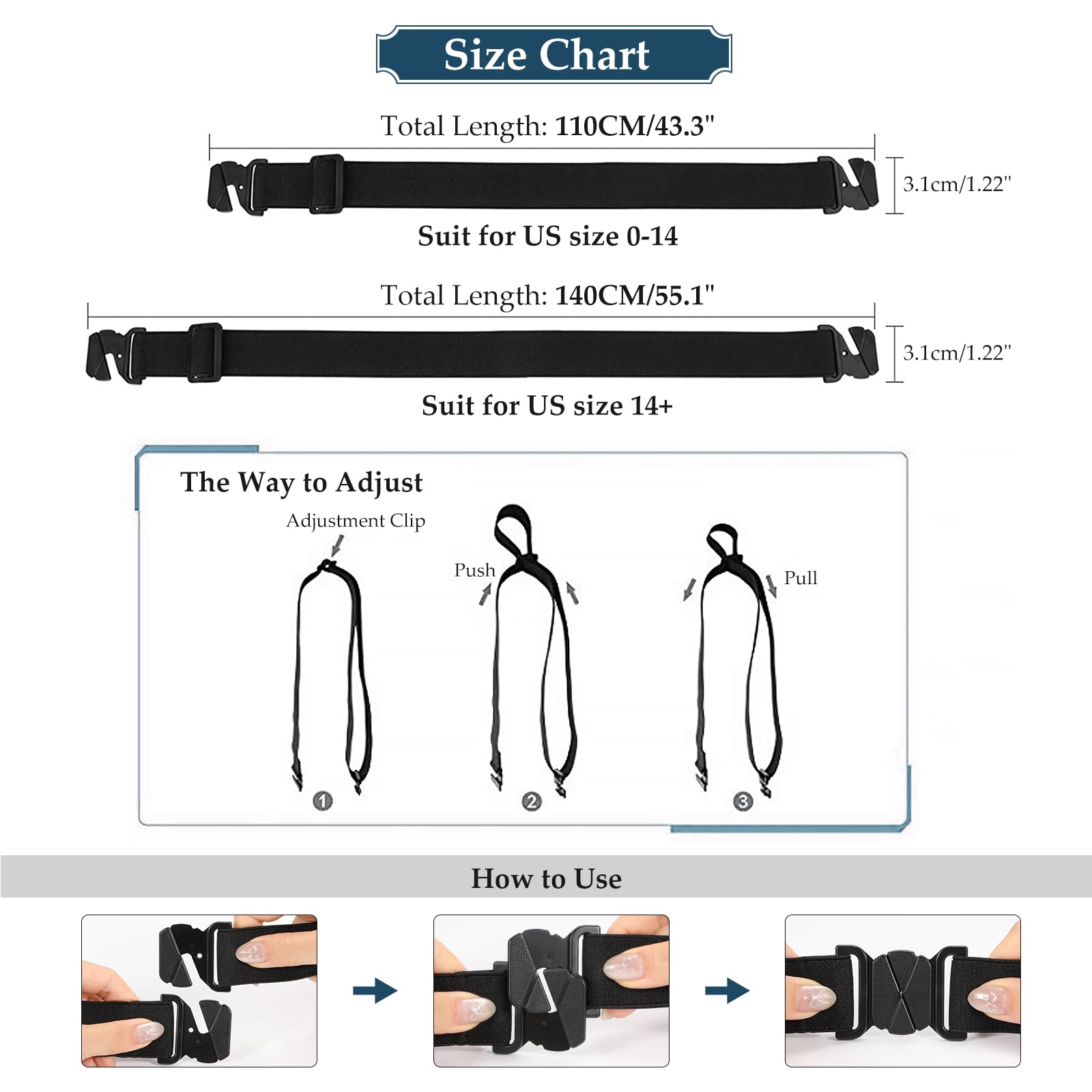 JASGOOD Women No Show Stretch Belt Flat Buckle Elastic Web Belt for Jeans Pants Dresses