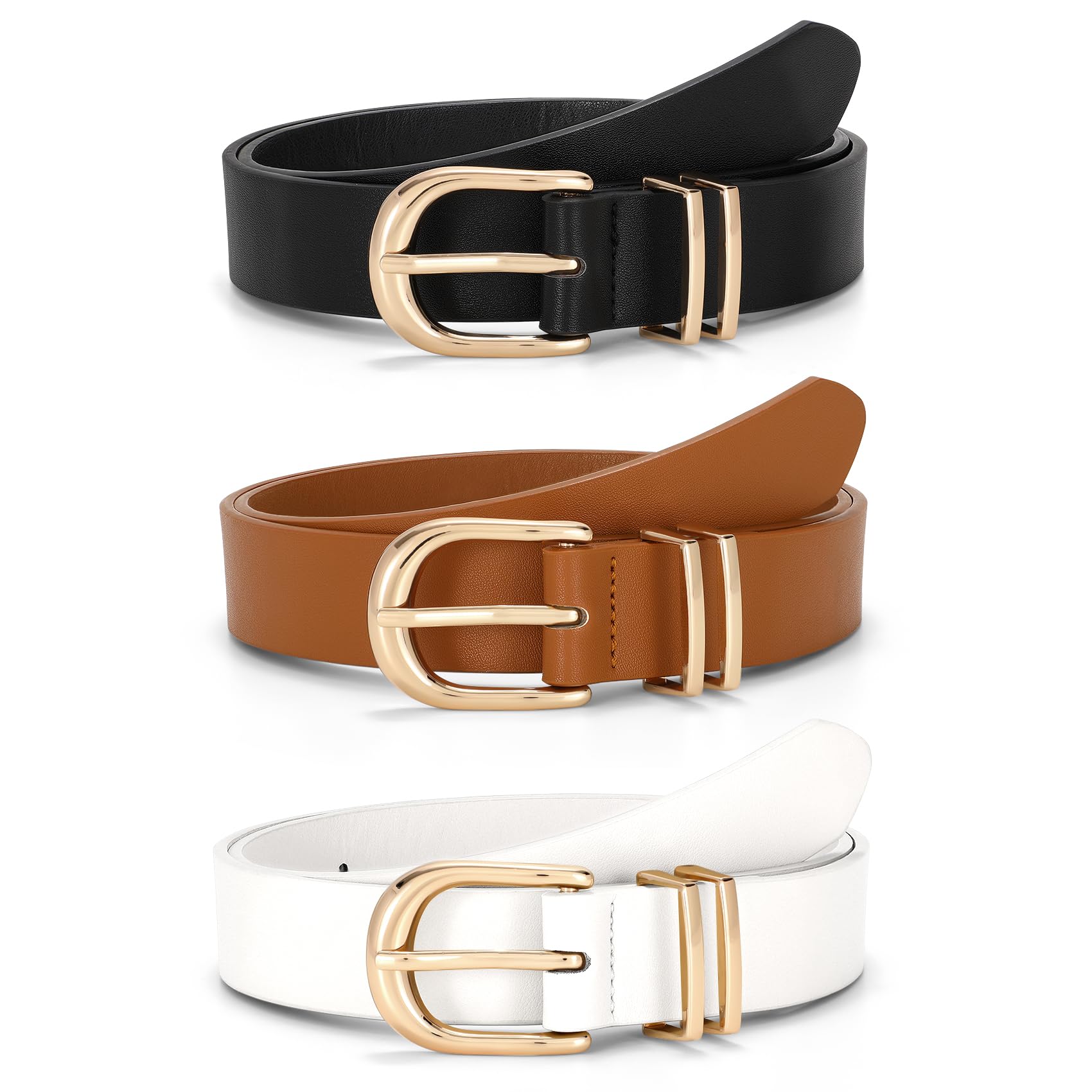 JASGOOD 3 Pack Women Leather Belts For Jeans Dresses Pants Ladies Faux Leather Waist Belt with Gold Buckle - JASGOOD OFFICIAL
