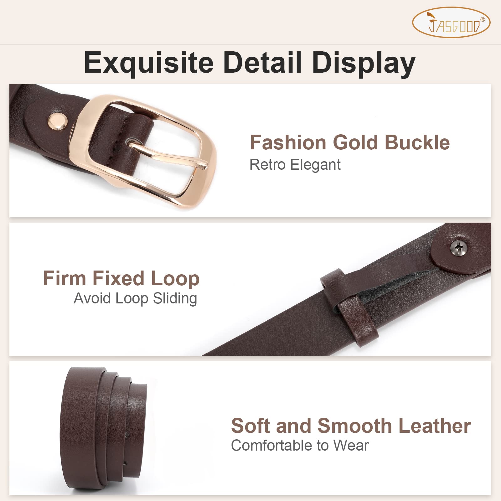 JASGOOD 2 Pack Women Faux Leather Belt, Fashion Ladies Belt with Pin Buckle for Jeans Pants - JASGOOD OFFICIAL