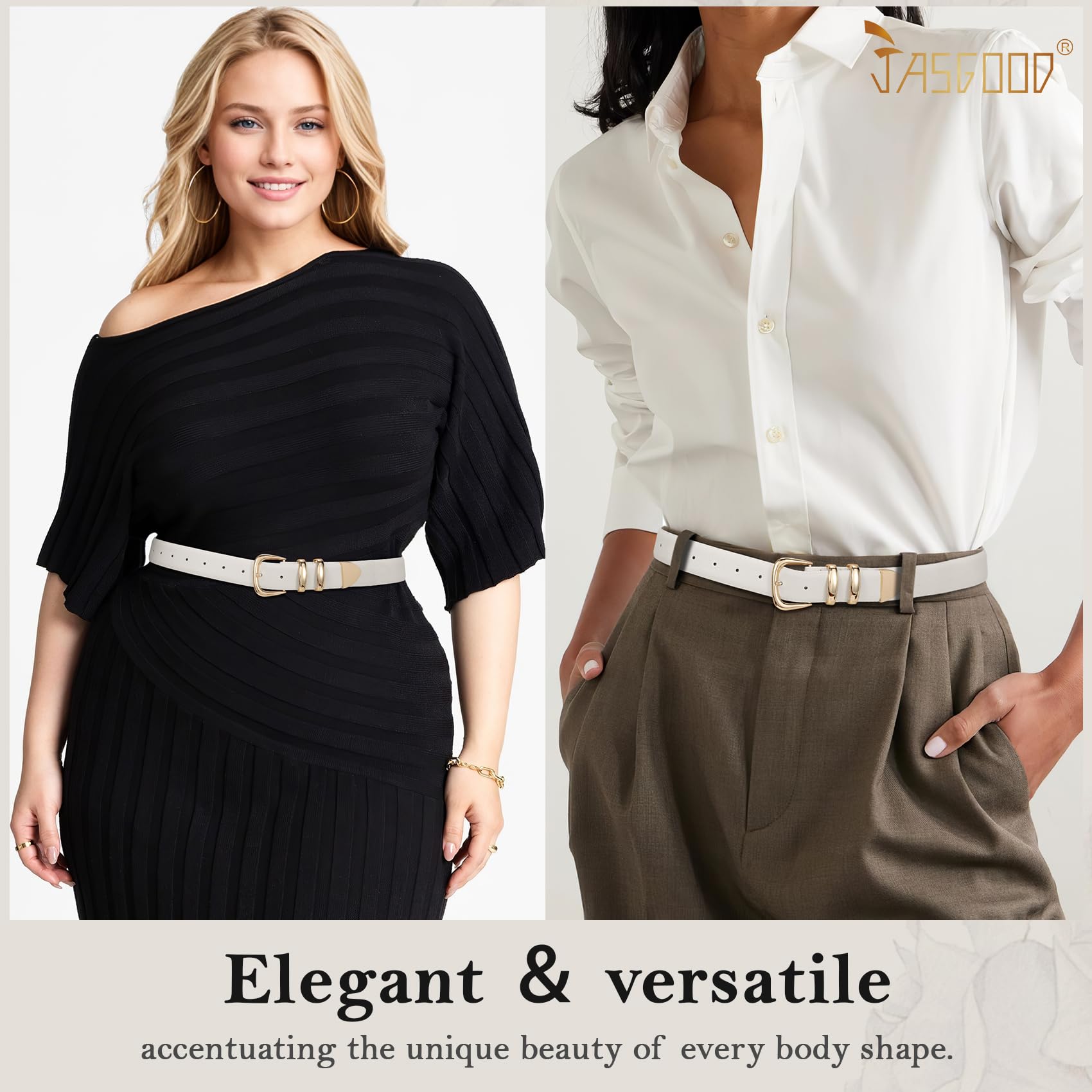 JASGOOD Women's Leather Belts Fashion Leather Waist Belt with Gold Buckle Elegant Ladies Belts for Jeans Dress