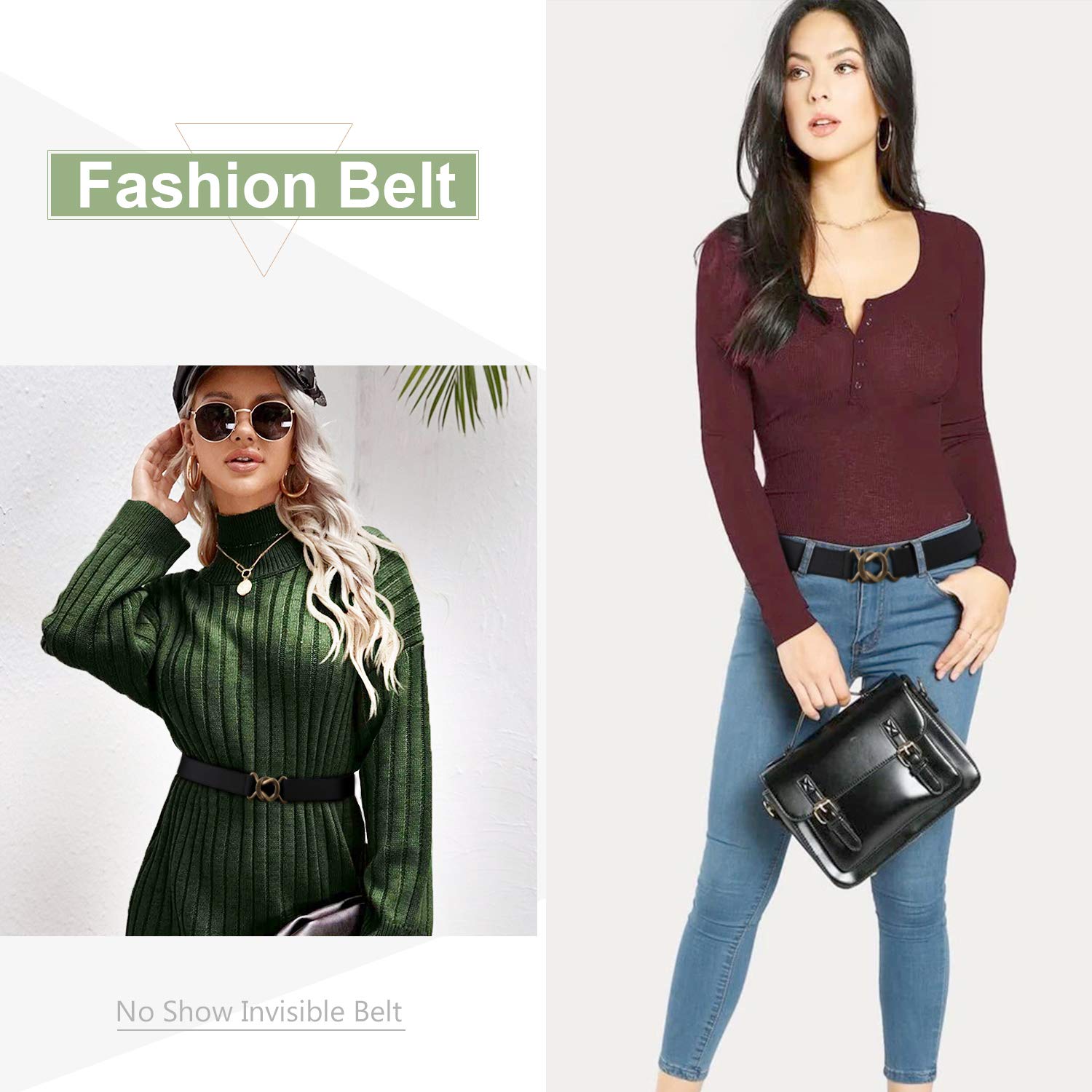 JASGOOD Women No Show Stretch Belt Adjustable Elastic Web Belt with Flat Buckle for Jeans Pants Casual Belts - JASGOOD OFFICIAL
