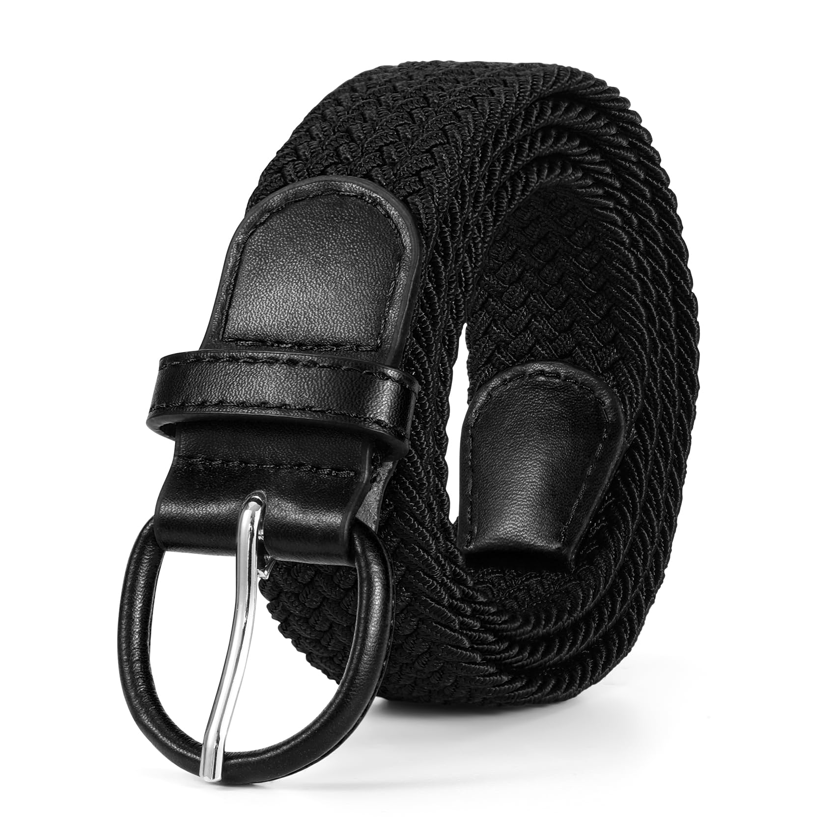 JASGOOD Women Braided Woven Elastic Stretch Belt Leather Covered Buckle Canvas Plus Size Belt for Jeans Pants