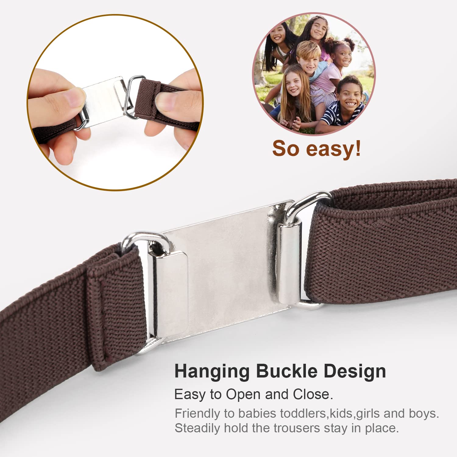 JASGOOD Kids Toddler Belt Elastic Stretch Adjustable Belt for Boys and Girls with Silver Square Buckle 2 Pack
