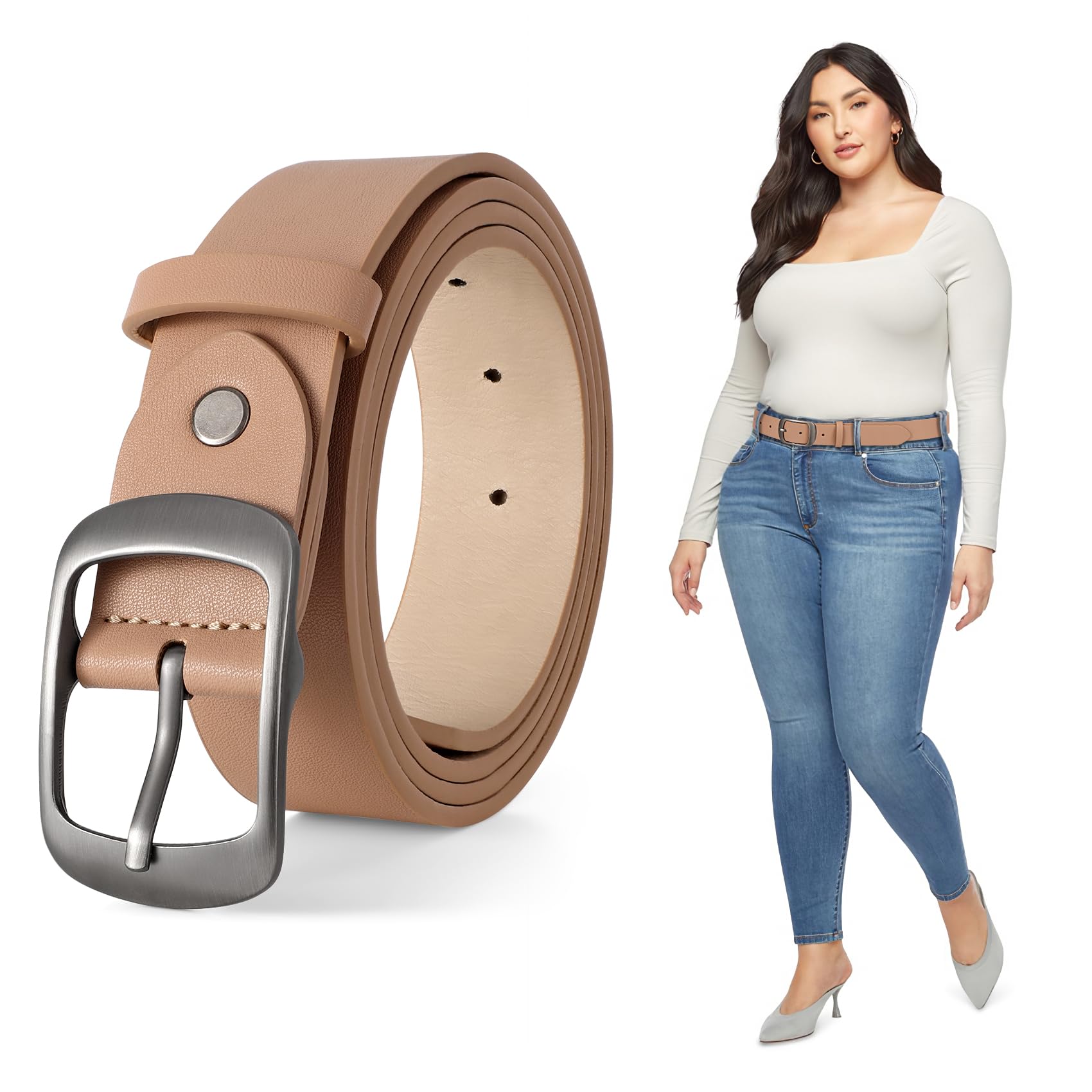 JASGOOD Plus Size Women Leather Belt Black Casual Waist Belt for Jeans Pants with Metal Pin Buckle - JASGOOD OFFICIAL