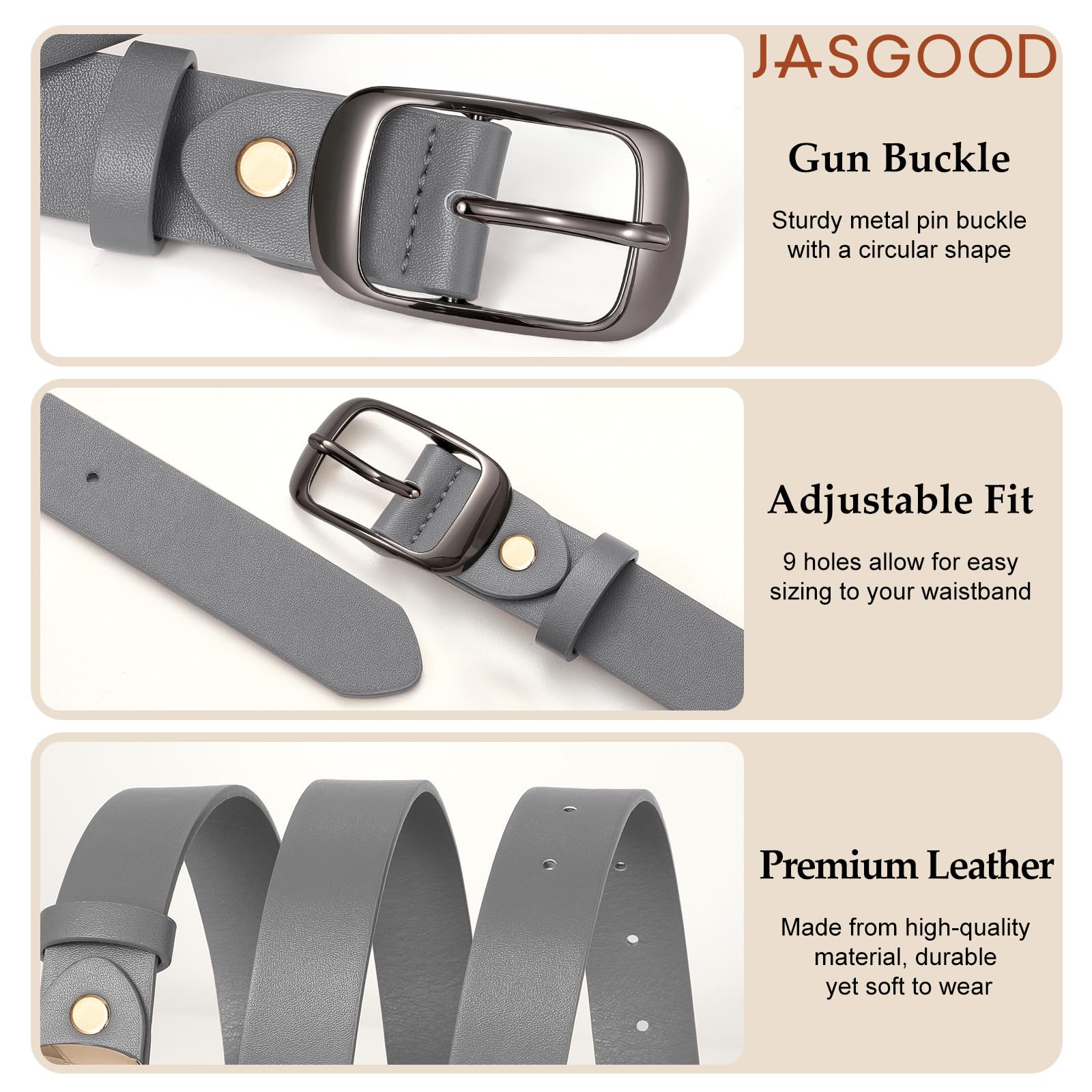 JASGOOD 3 PACK Women Belts for Jeans Pants Fashion Ladies Leather Waist Belt with Gold Buckle - JASGOOD OFFICIAL