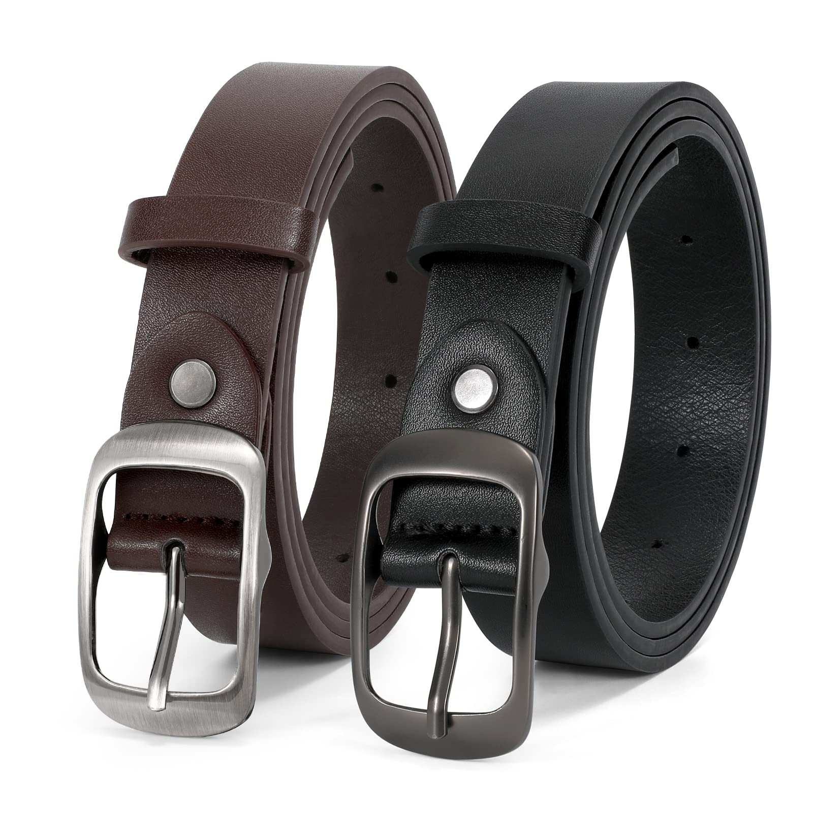 JASGOOD 2 Pack Women Faux Leather Belt, Fashion Ladies Belt with Pin Buckle for Jeans Pants - JASGOOD OFFICIAL