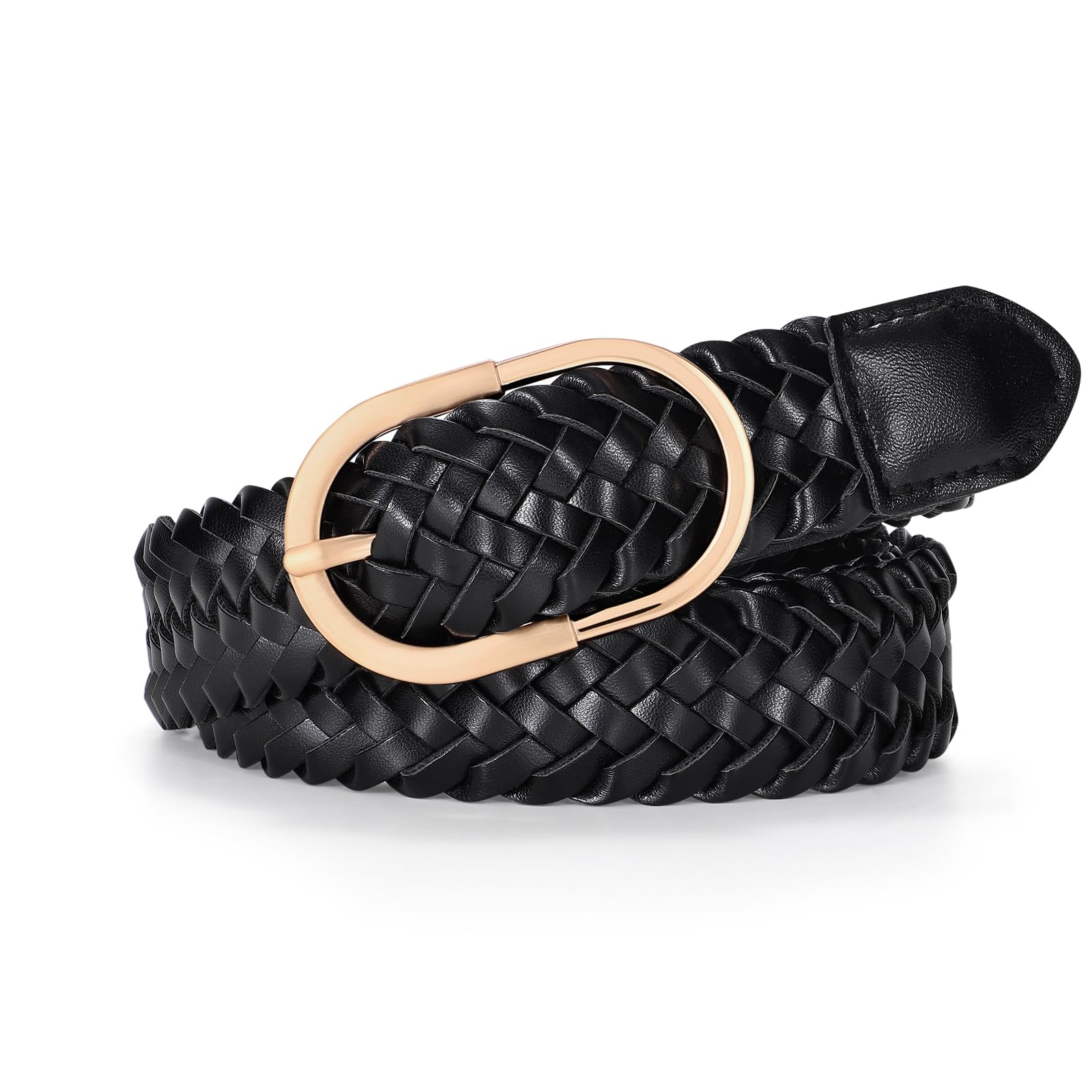 JASGOOD Women's Skinny Leather Braided Belt, Hand-Woven Thin Belt with Gold Buckle for Women for Jeans Pants Dresses