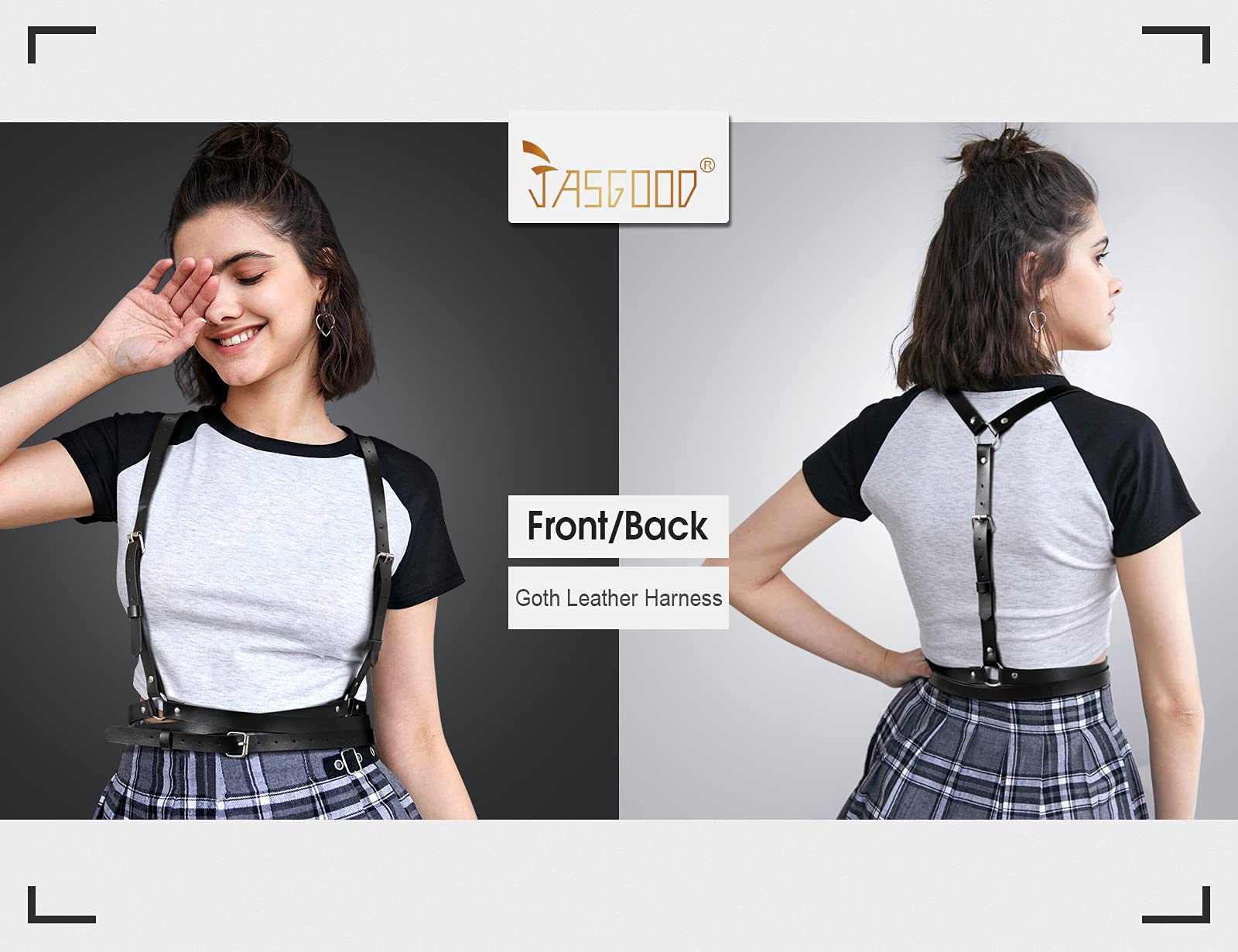 JASGOOD Punk Waist Belt Women PU Leather Skinny Body Adjustable Belts with Gothic Circle for Party