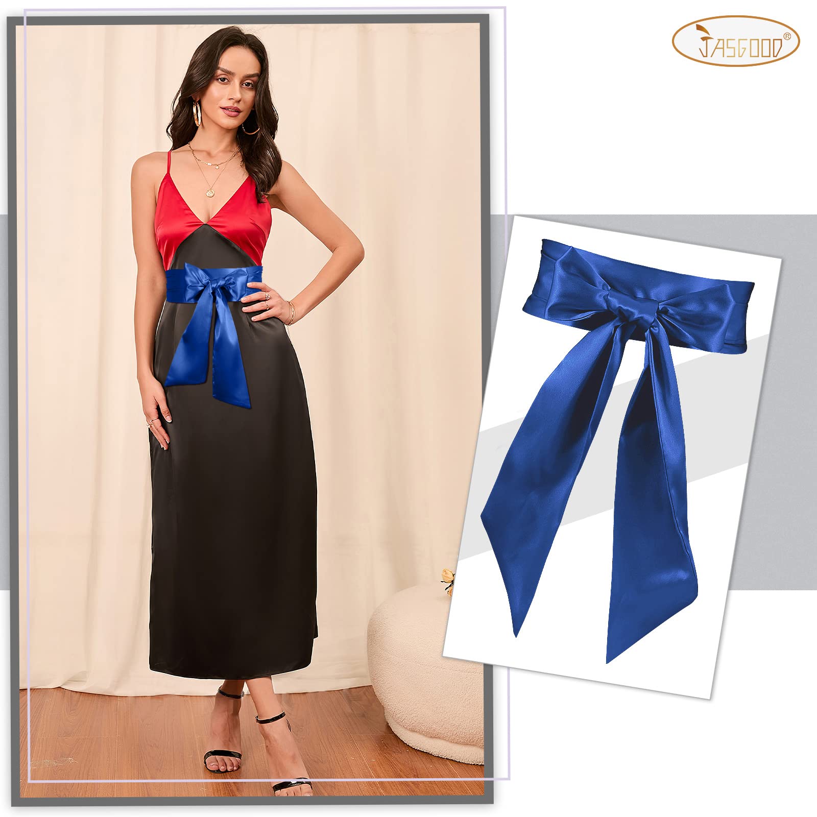 JASGOOD Women Sash Belt for Dress Long Satin Waist Belt for Wedding Party Special Occasion 3.7" Width